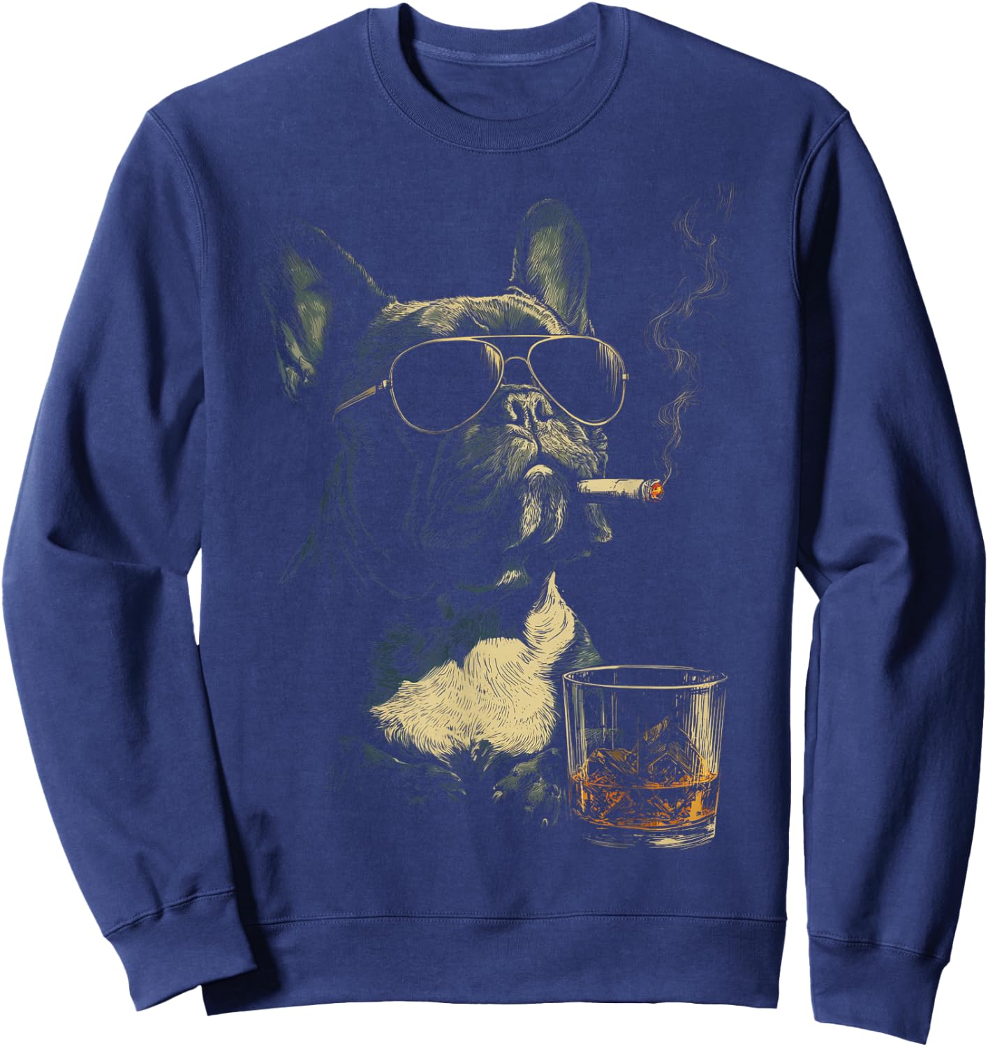 Französische Bulldogge Rauchende Zigarette Whisky Liebhaber Lustiger Hund Sweatshirt - Sweatshirt | Navy