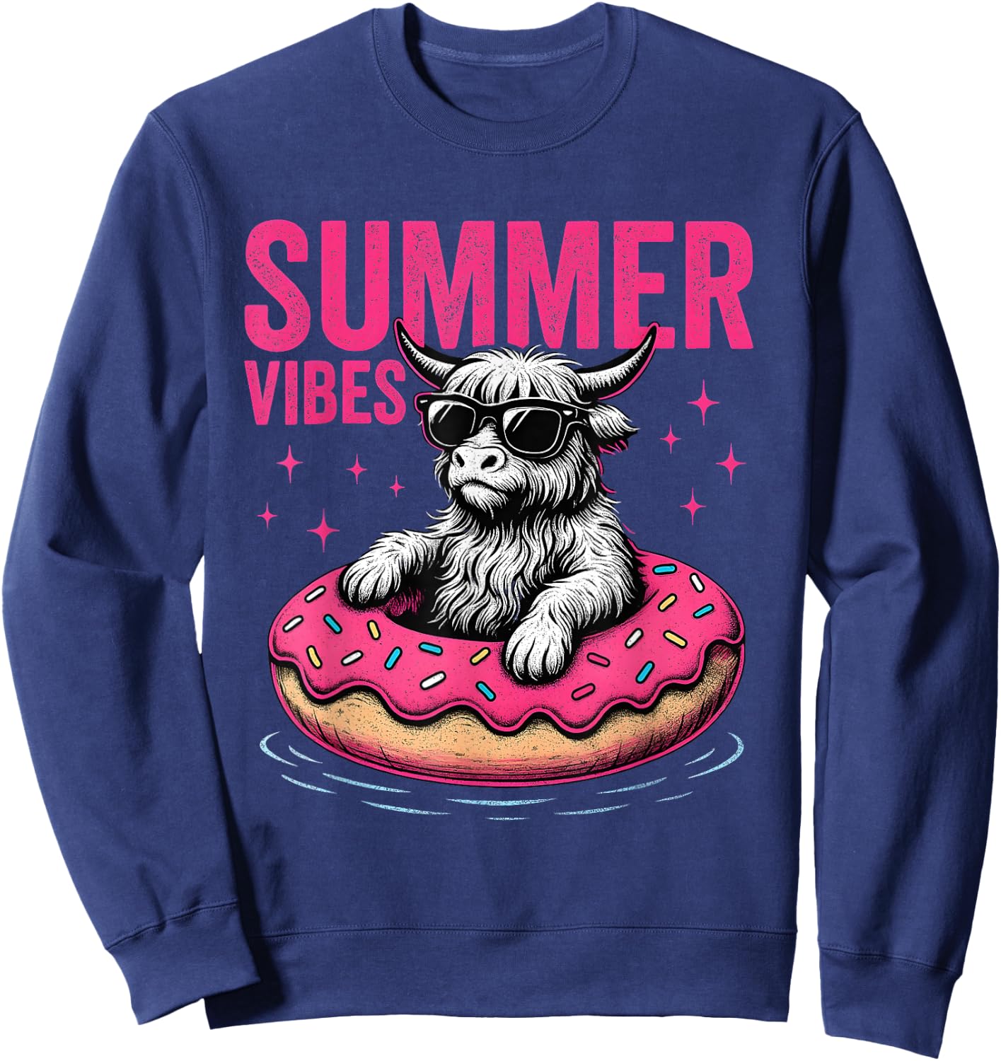Highland Cow Summer Vibes Donut Float Sweatshirt - Sweatshirt | Navy