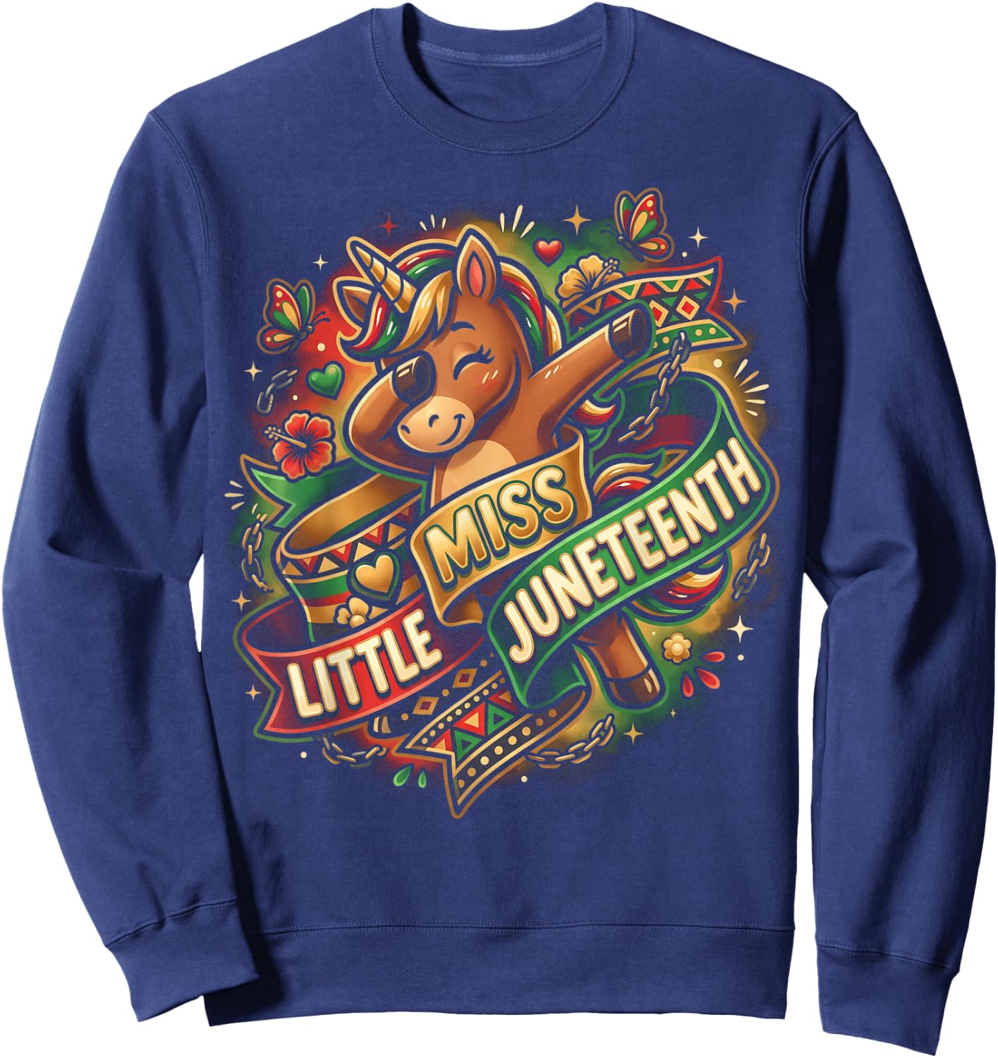 Juneteenth Girls Unicorn Birthday 1865 Kids Sweatshirt - Sweatshirt | Navy