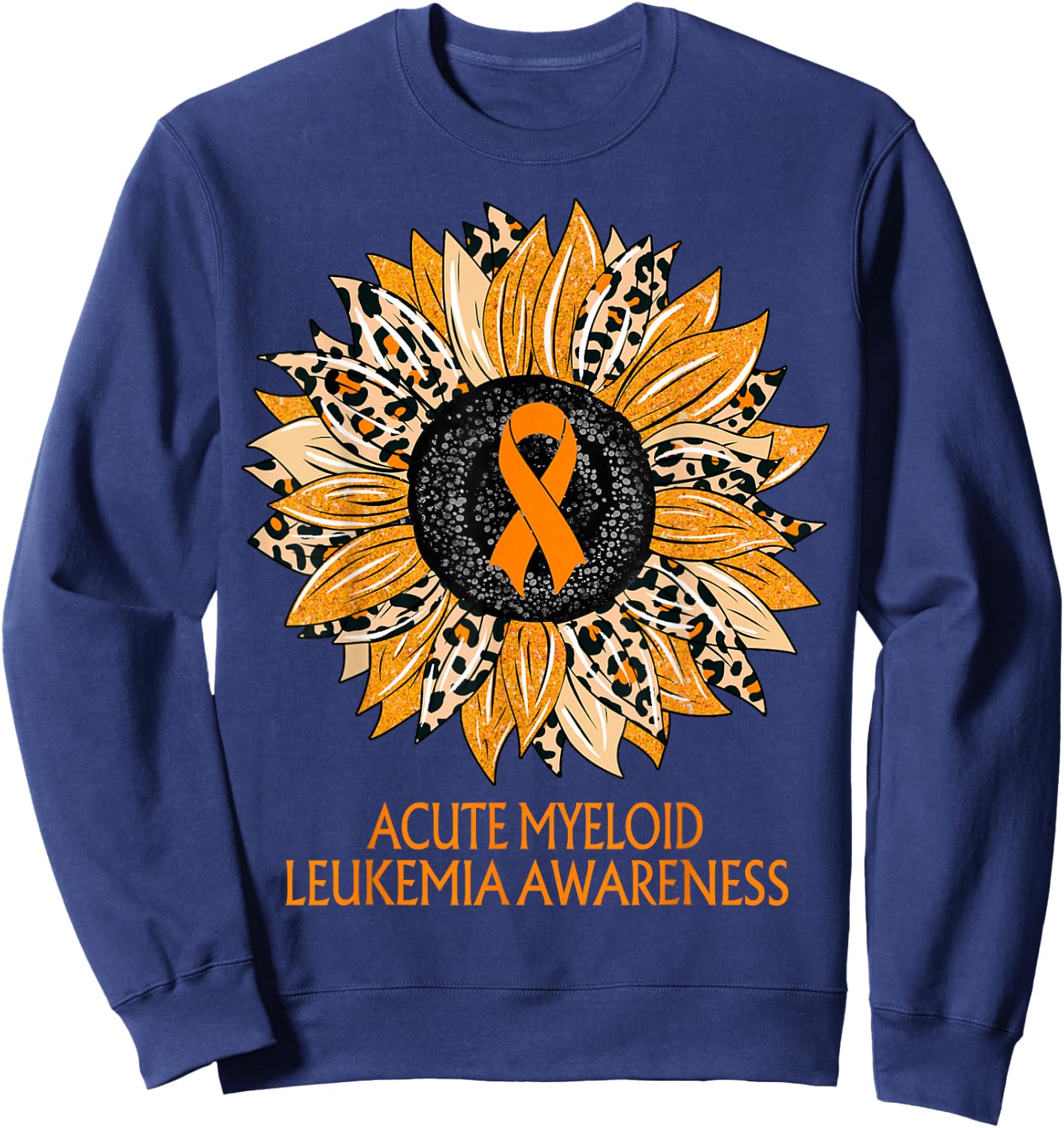 Leopard Sunflower Acute Myeloid Leukemia Awareness Gifts Sweatshirt - Sweatshirt | Navy