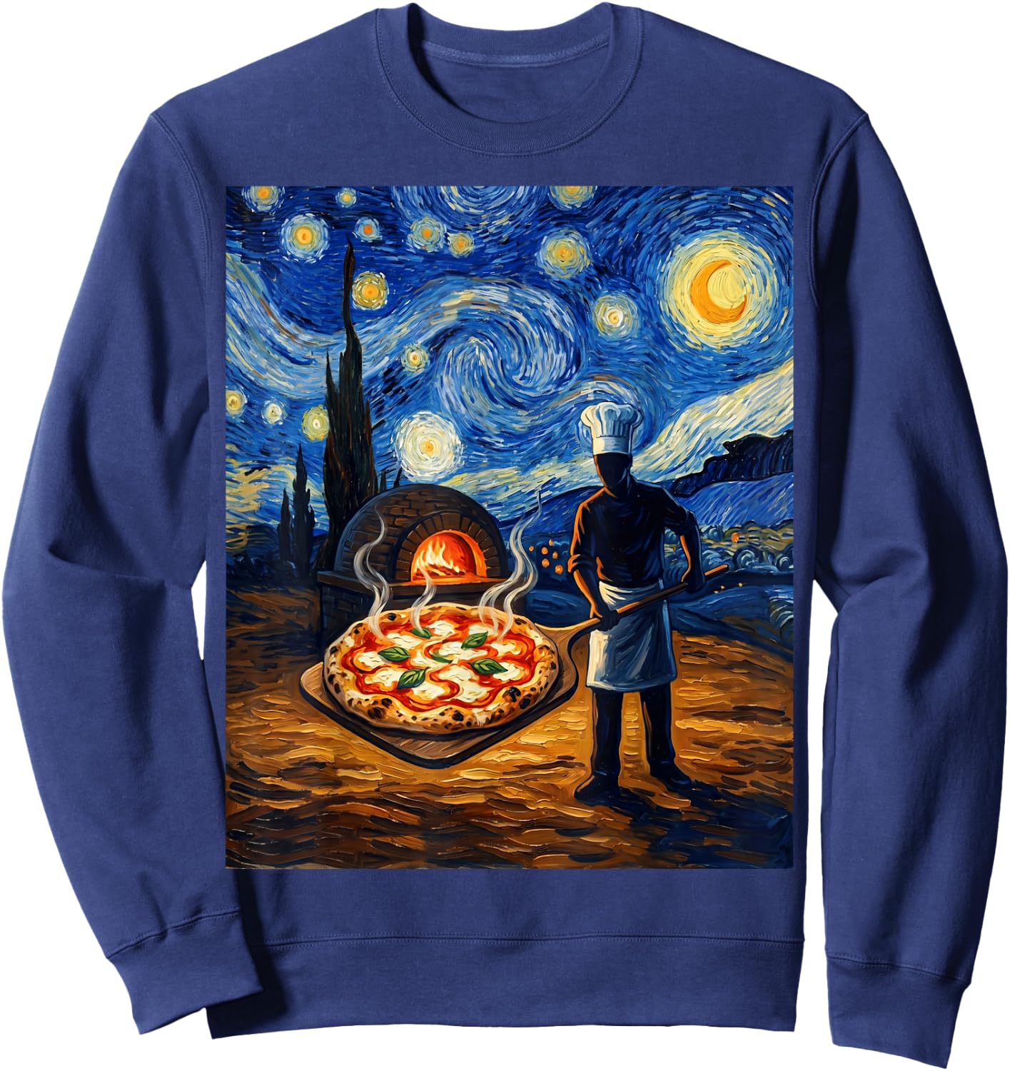 Pizza Margherita Starry Night Funny Pizzaiolo Italian Pizza Sweatshirt - Sweatshirt | Navy