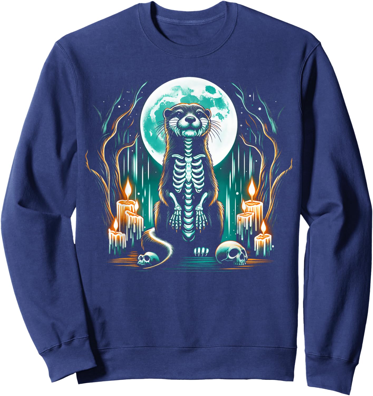 Cool Otter Skeleton Halloween Christmas Birthday Sweatshirt - Sweatshirt | Navy