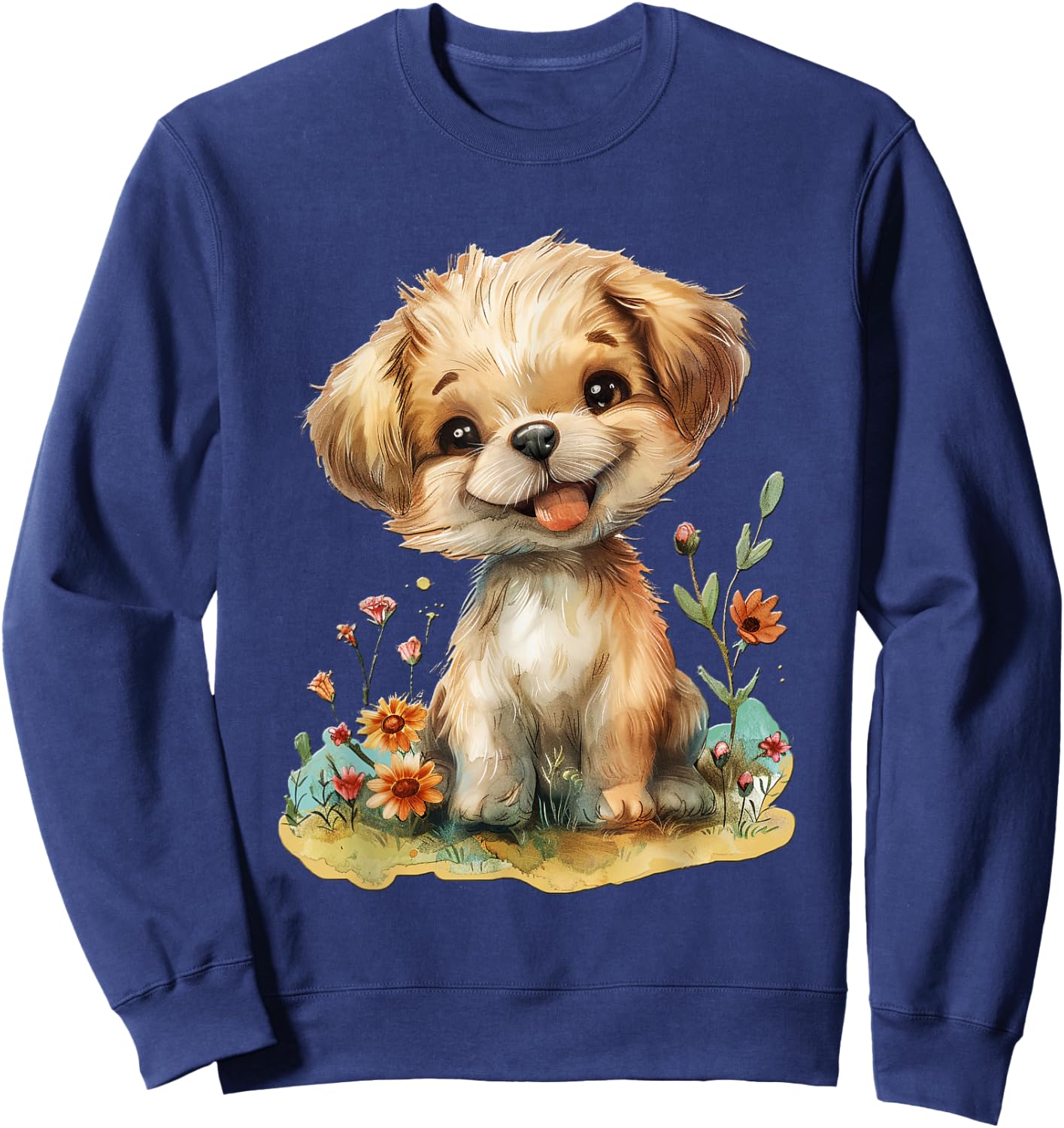 Baby Welpe mit Blumen süßer Hund Mädchen Tochter Sweatshirt - Sweatshirt | Navy