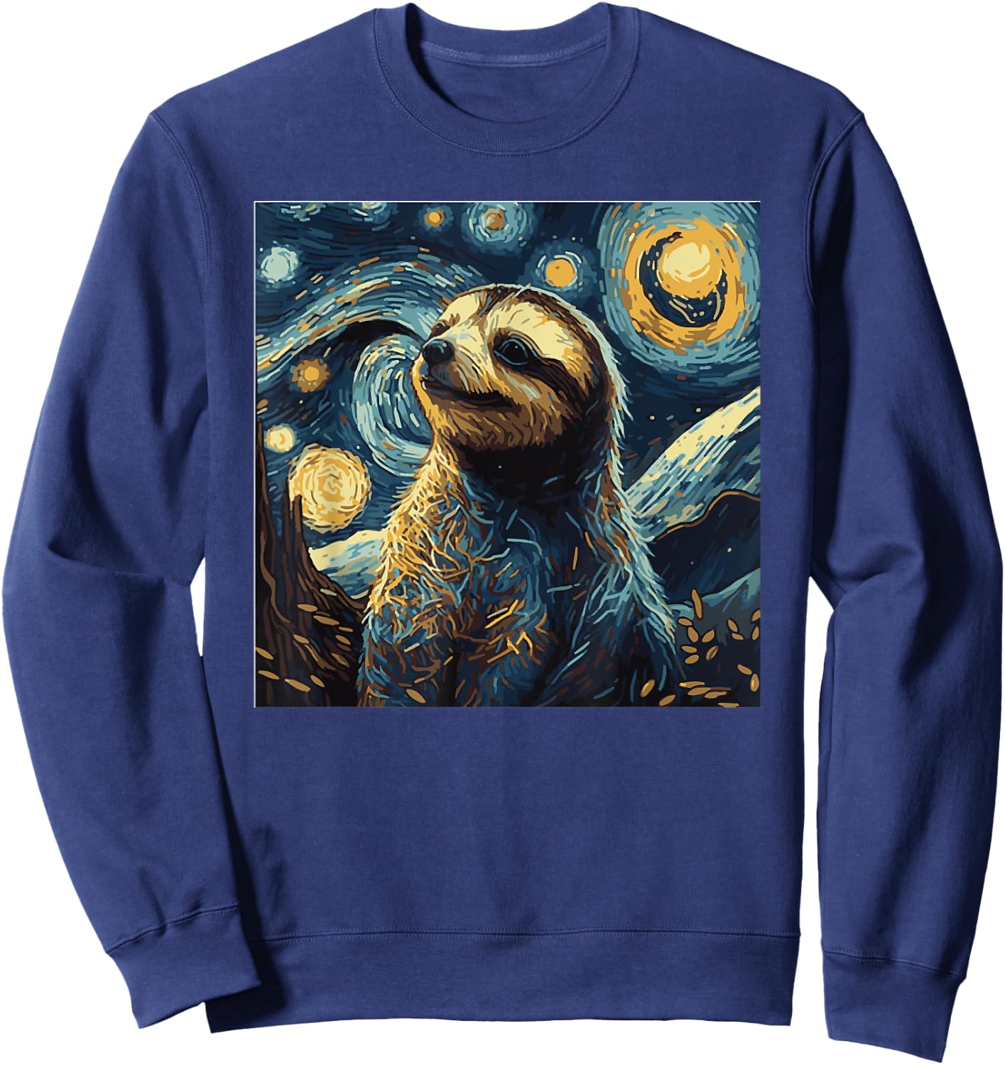 Funny Sloth Art Painting for Lover Sloths Starry Night Sweatshirt - Sweatshirt | Navy