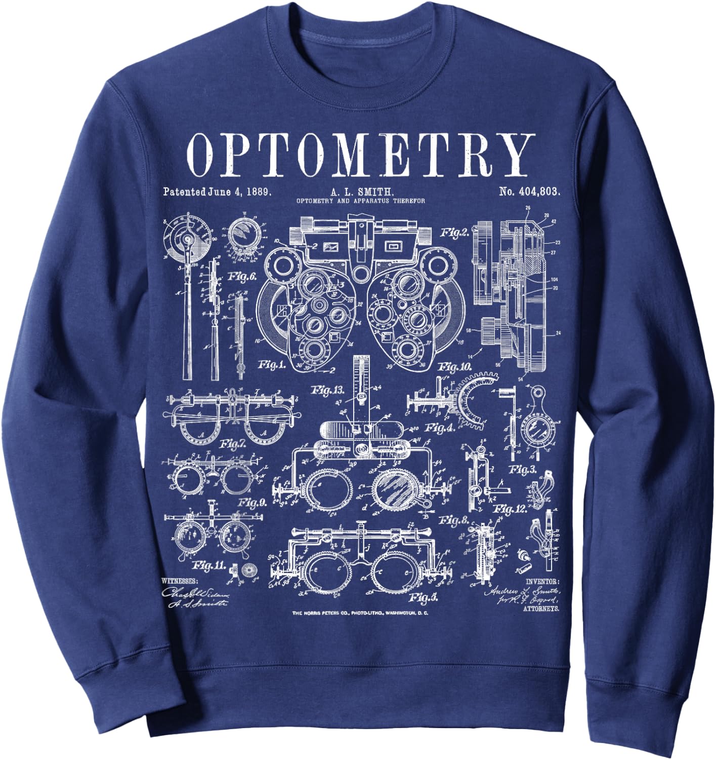 Optometrist Optometry Eye Doctor Tools Vintage Patent Print Sweatshirt - Sweatshirt | Navy