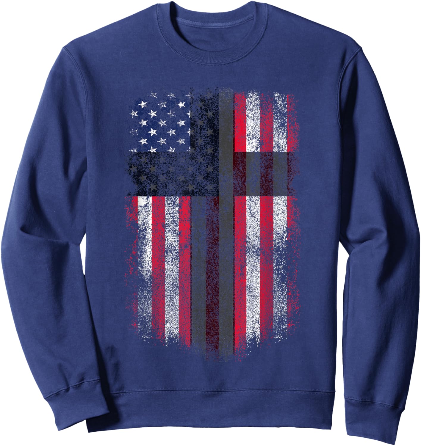 American Flag Cross for Patriotic USA Christians God Faith Sweatshirt - Sweatshirt | Navy