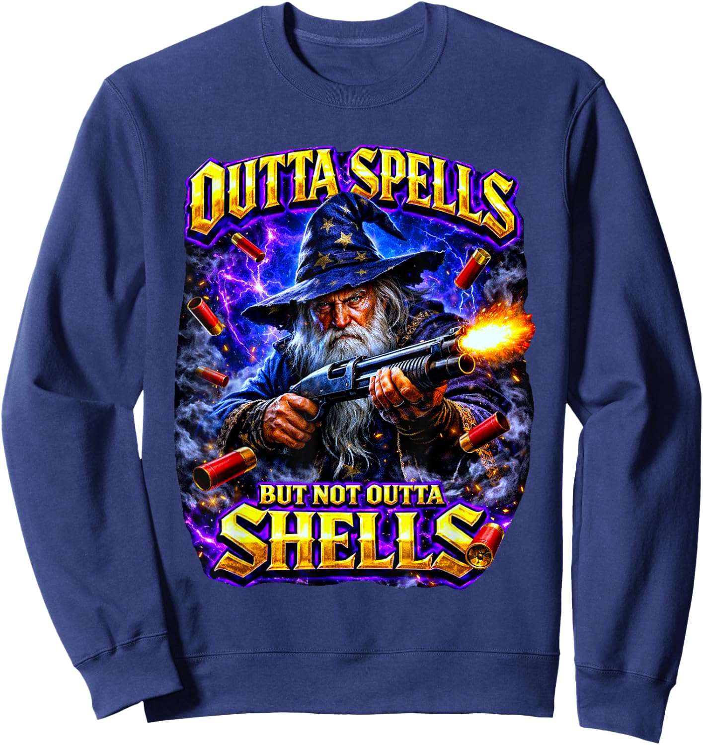 Outta Spells But Not Outta Shells Wizard Meme Bootleg Style Sweatshirt - Sweatshirt | Navy