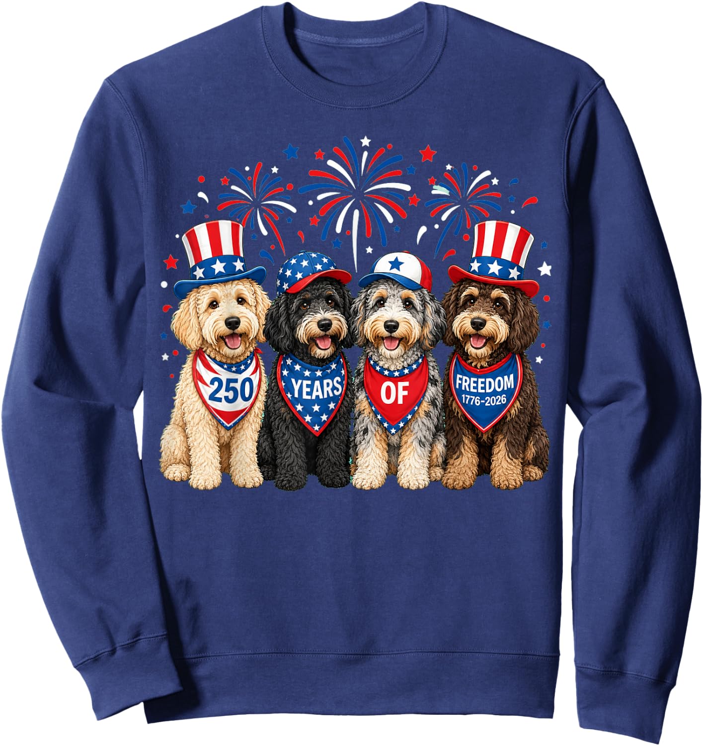 Aussiedoodle Dog 250 Years American 1776 2026 4th July Sweatshirt - Sweatshirt | Navy