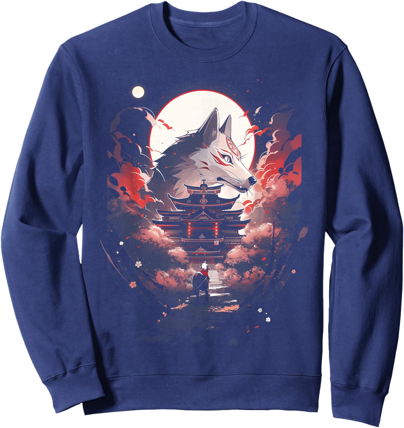Japanisch Wolf Wölfe Mythologie Natur Anime Otaku Sweatshirt - Sweatshirt | Navy