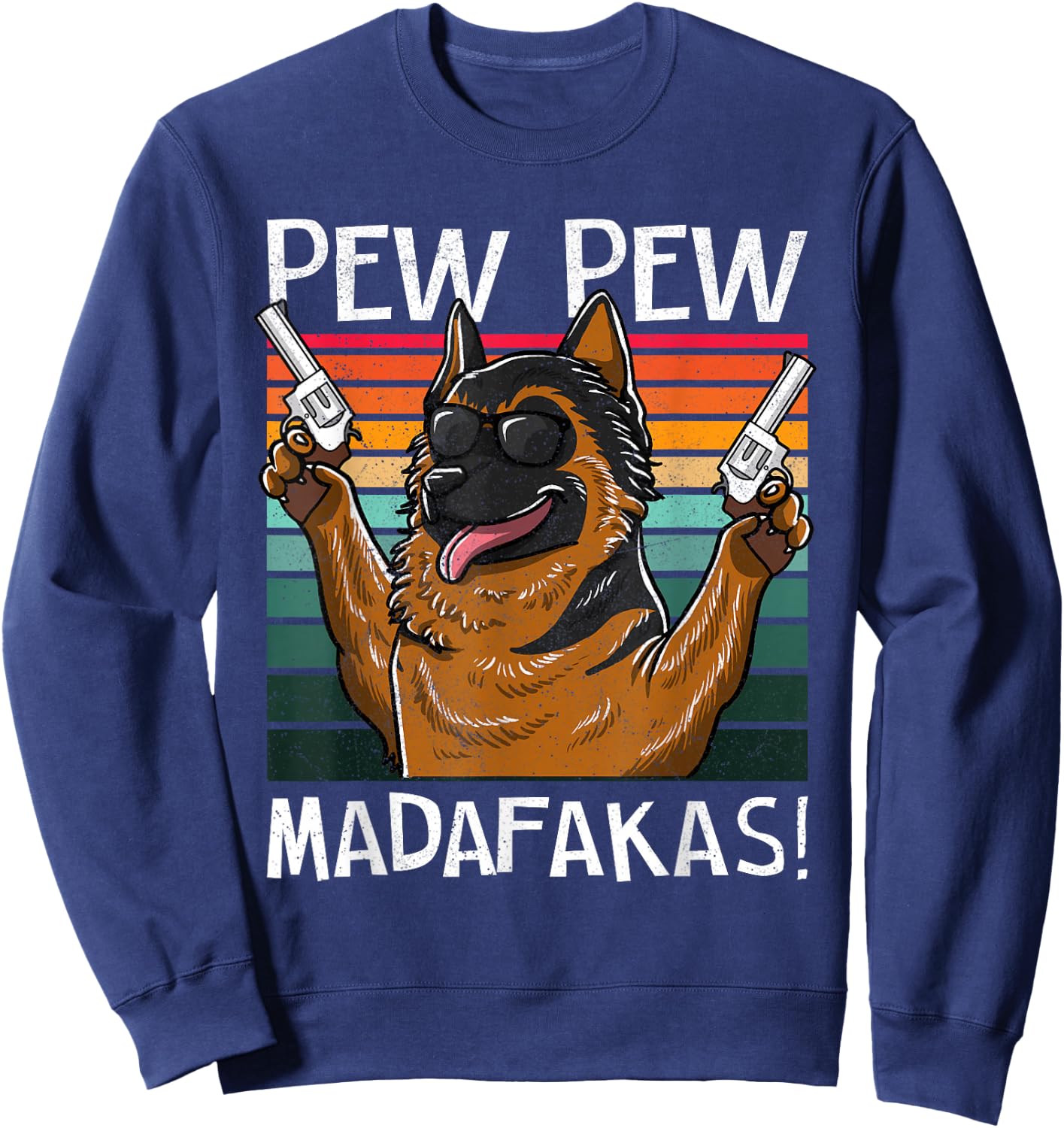 German Shepherd Pew Pew Vintage Retro Sunset Sweatshirt - Sweatshirt | Navy
