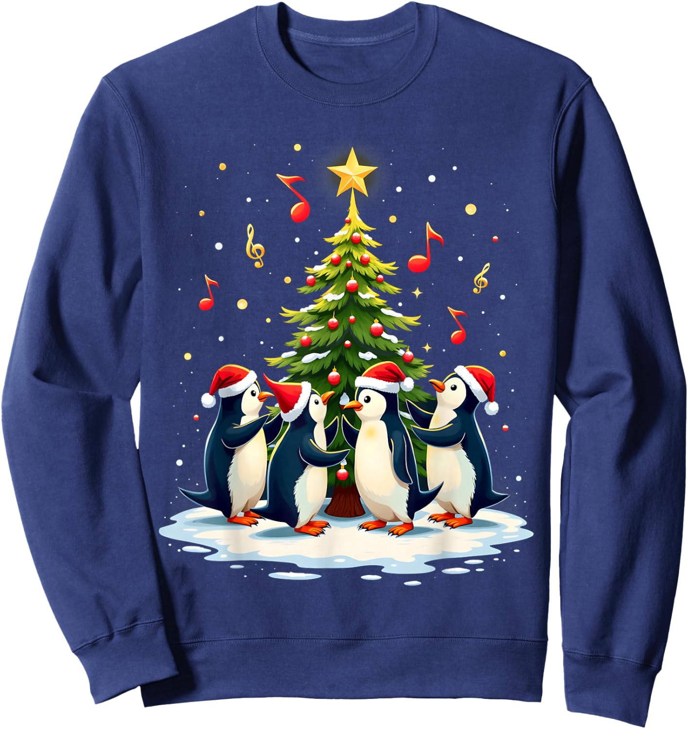 Kids Festive Penguins Singing Around Christmas Tree - Black, Small Sweatshirt - Sweatshirt | Navy