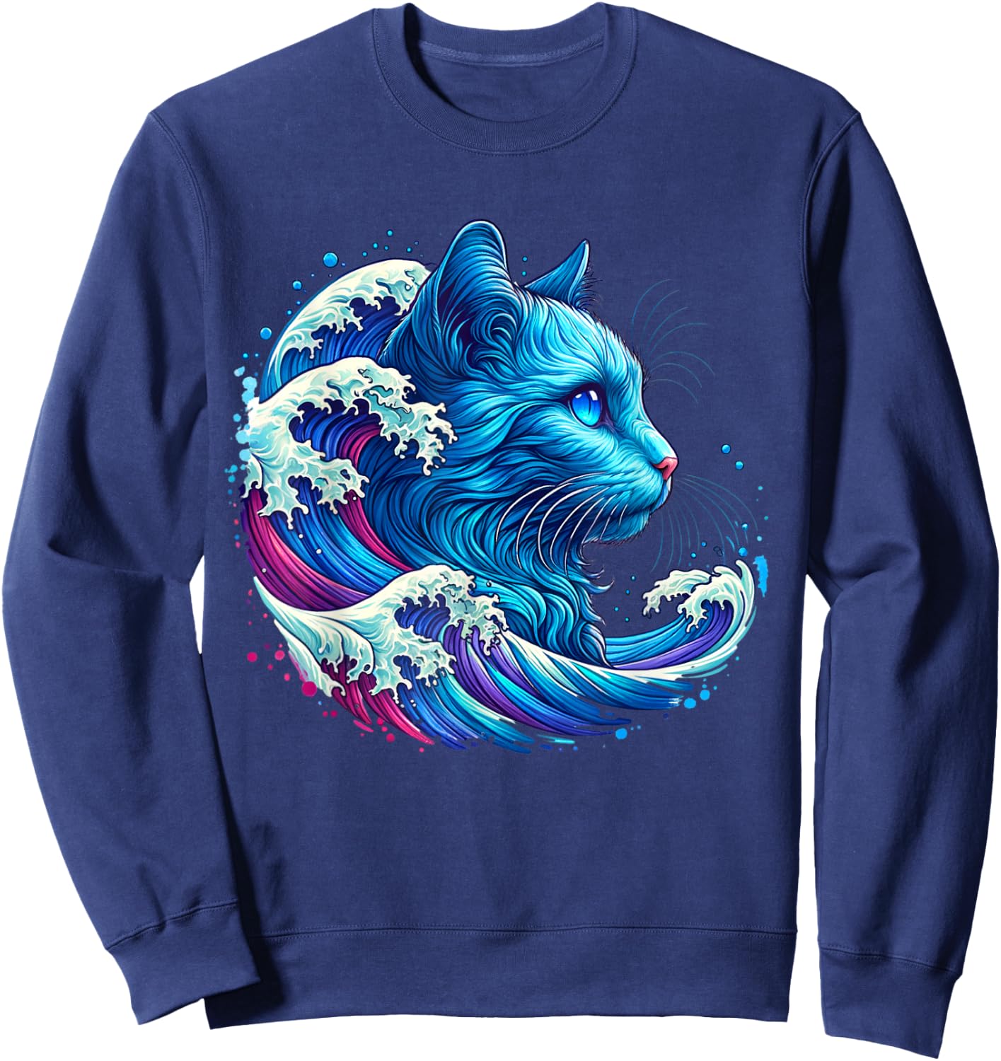 Blue Cat Wave For kamala 47 Funny Cat Ladies Harris 2024 Sweatshirt - Sweatshirt | Navy