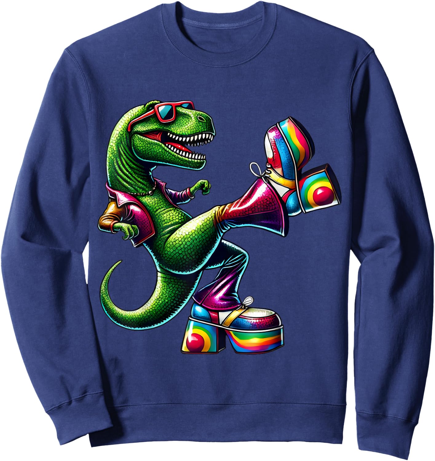 Funny Dancing Dinosaur, Disco Dino Party, Dinosaur Vintage Sweatshirt - Sweatshirt | Navy