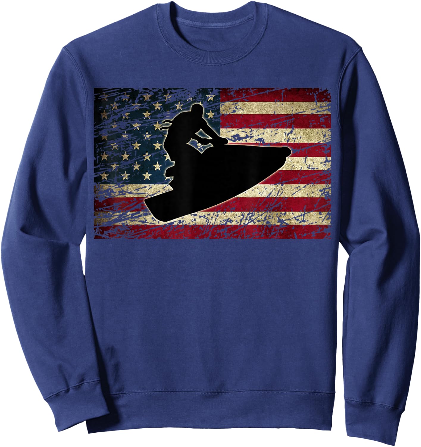 Jet Ski Shirt with American USA Flag Jetski Clothes Sweatshirt - Sweatshirt | Navy