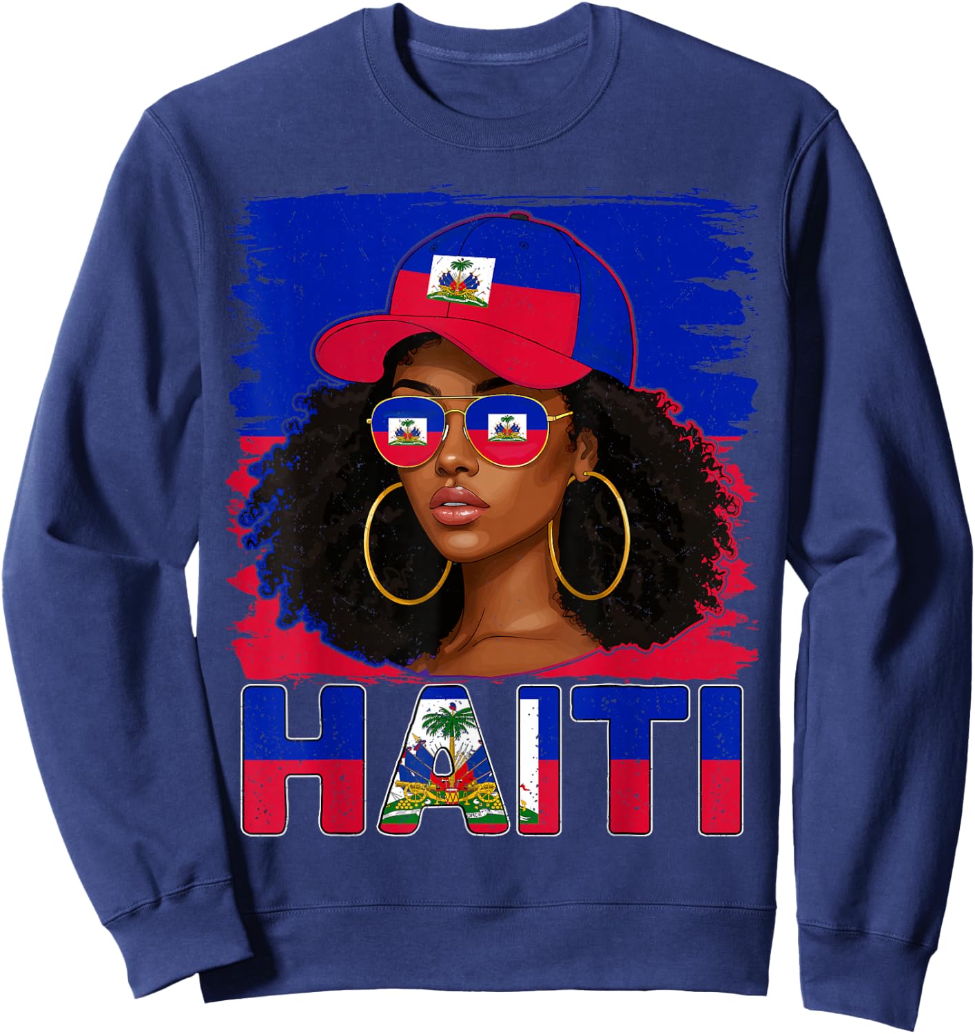 Haitian Girl Haiti Flag Proud Haitienne Afro Women Haiti Sweatshirt - Sweatshirt | Navy