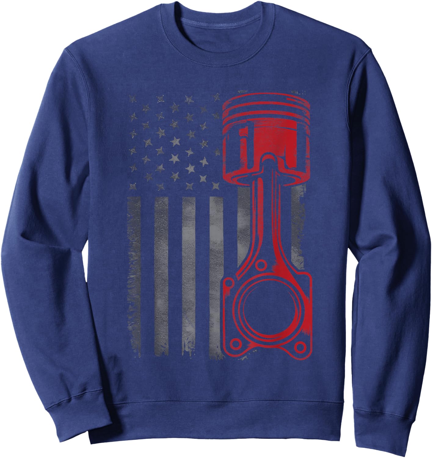 Vintage Piston Funny Muscle Car Mechanic Flag USA Patriotic Sweatshirt - Sweatshirt | Navy