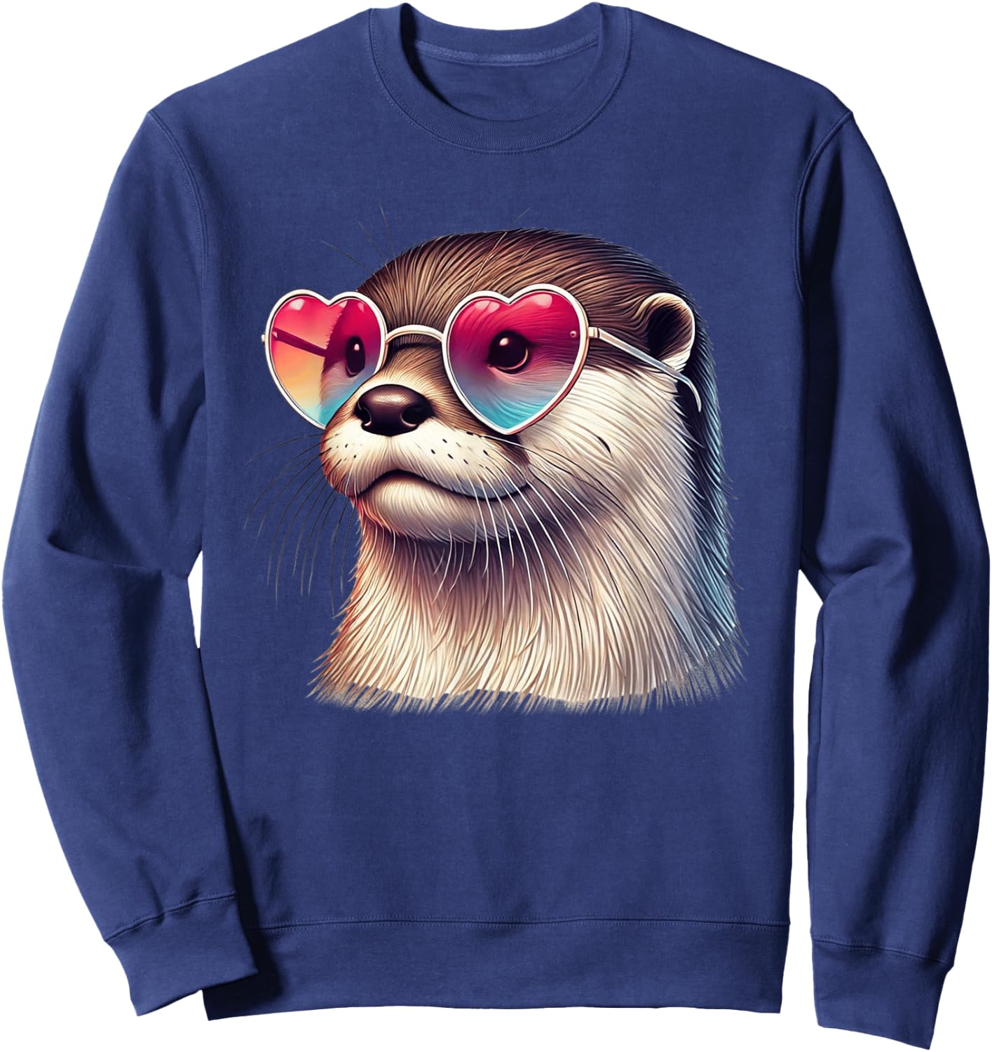 Cute Valentines Day Otter Heart Sunglasses Women Girls Sweatshirt - Sweatshirt | Navy