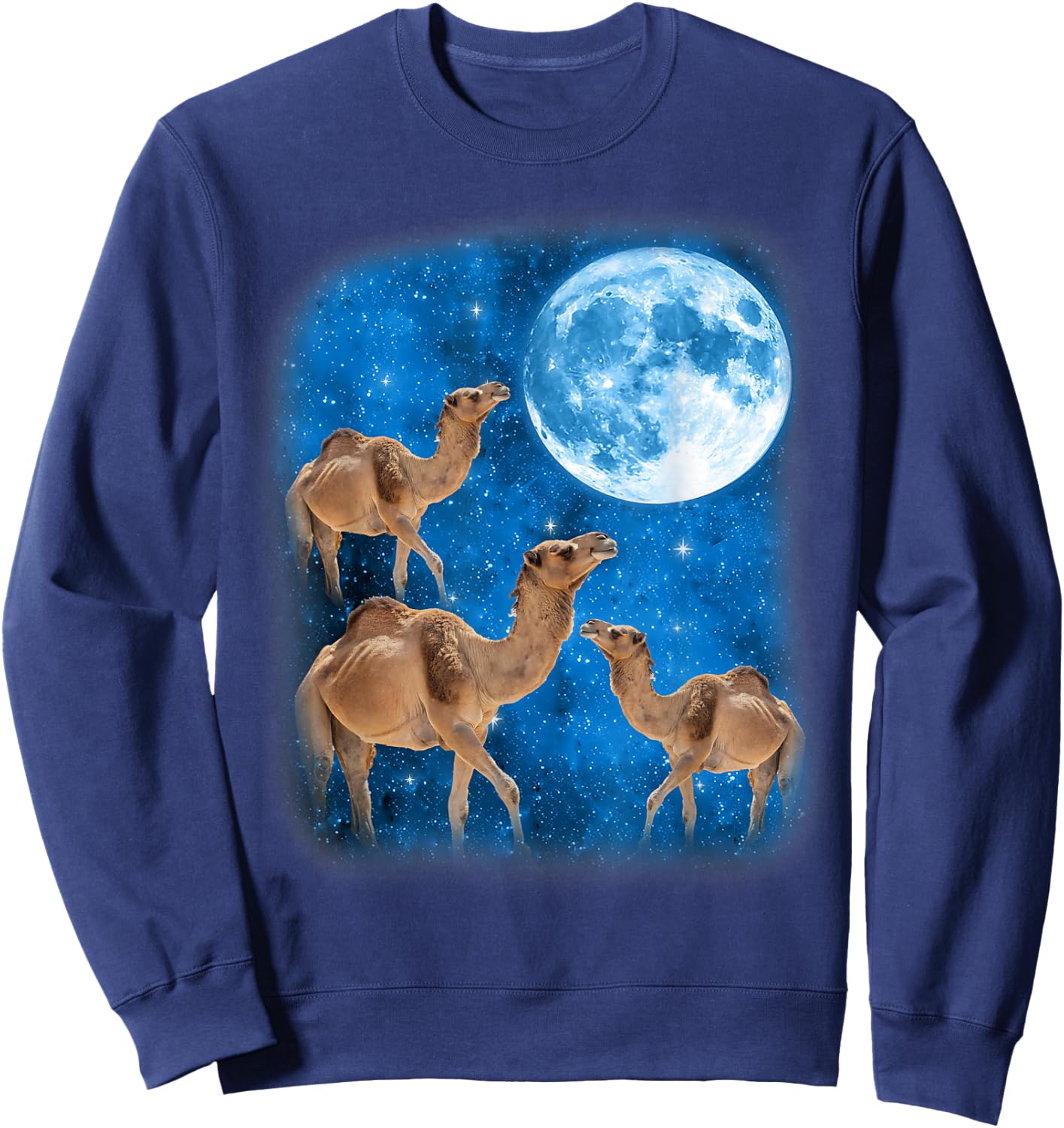 Camel Howling At The Space Full Moon At Night Starry Sky Sweatshirt - Sweatshirt | Navy