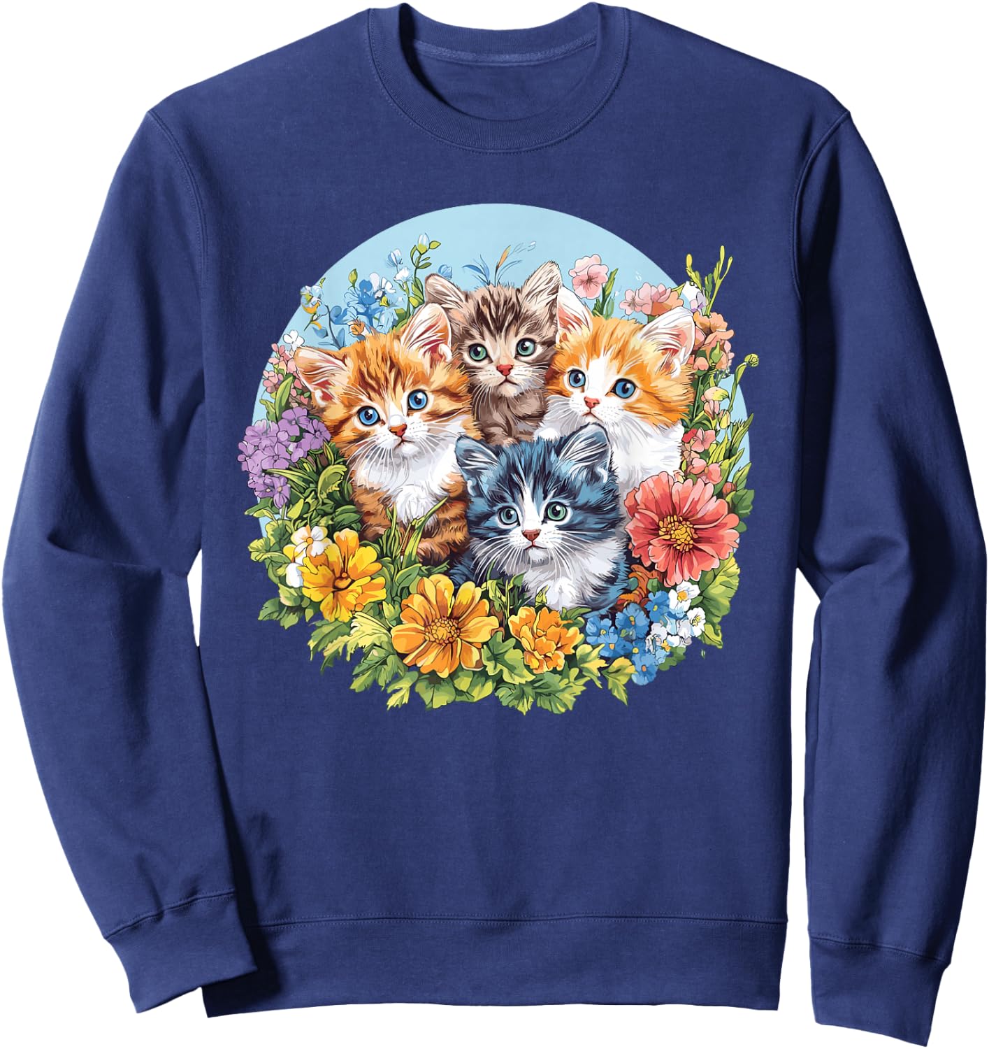 Adorable Kittens Surrounded by Flowers Sweatshirt - Sweatshirt | Navy