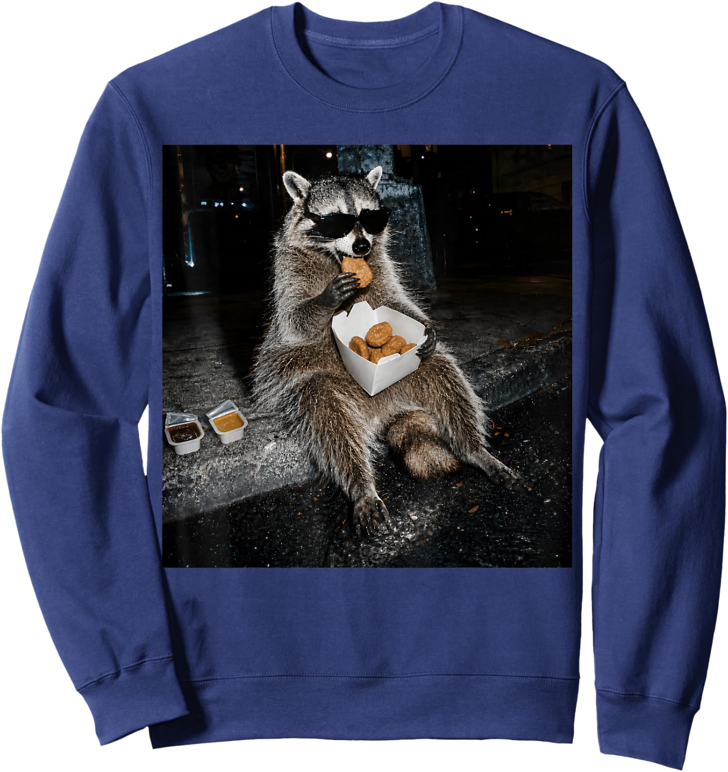 Funny Raccoon Eating Chicken Nuggets Feral Women Nugs Food Sweatshirt - Sweatshirt | Navy