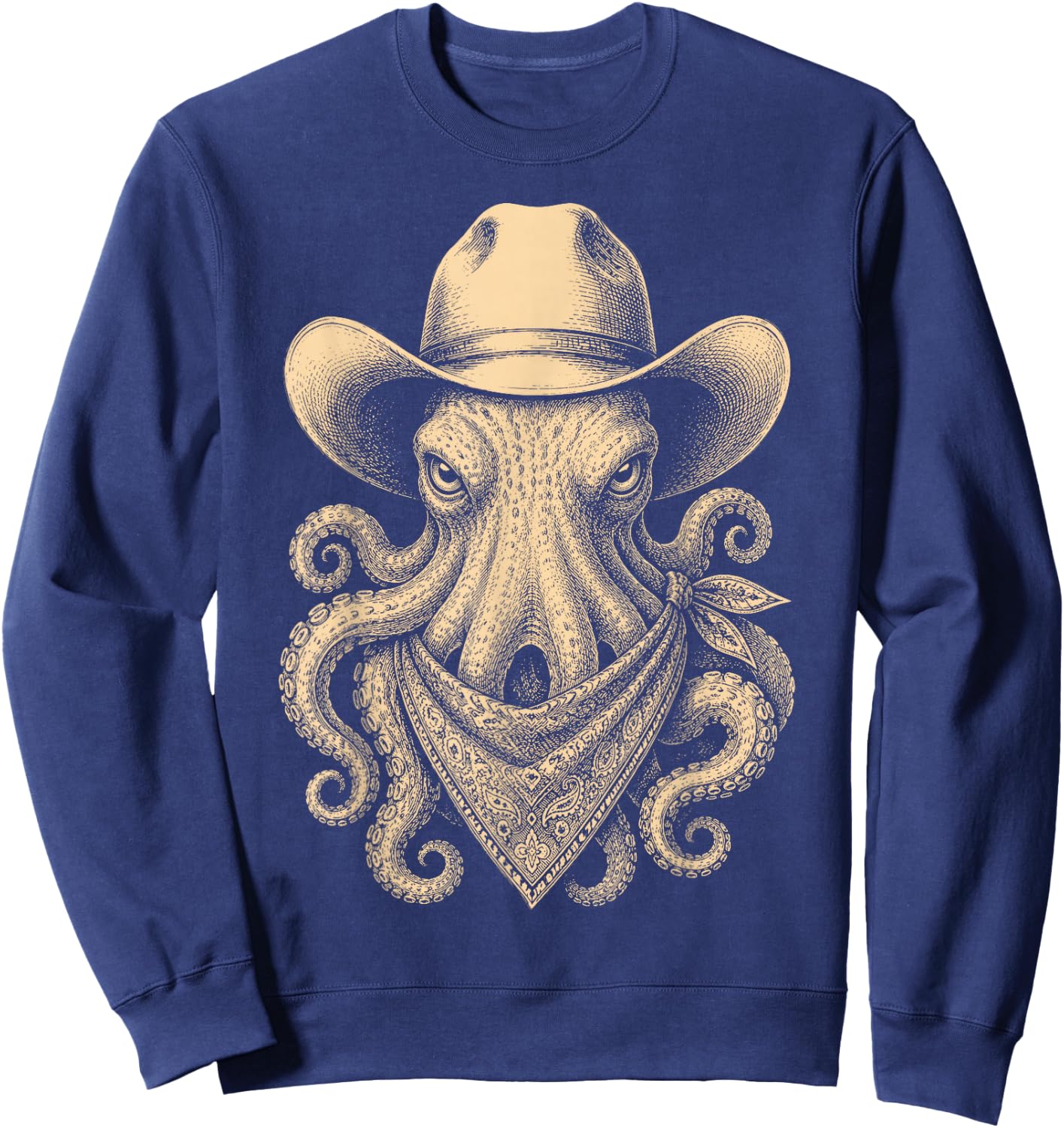 Vintage Octopus Cowboy Hat Bandana Retro Western Sweatshirt - Sweatshirt | Navy