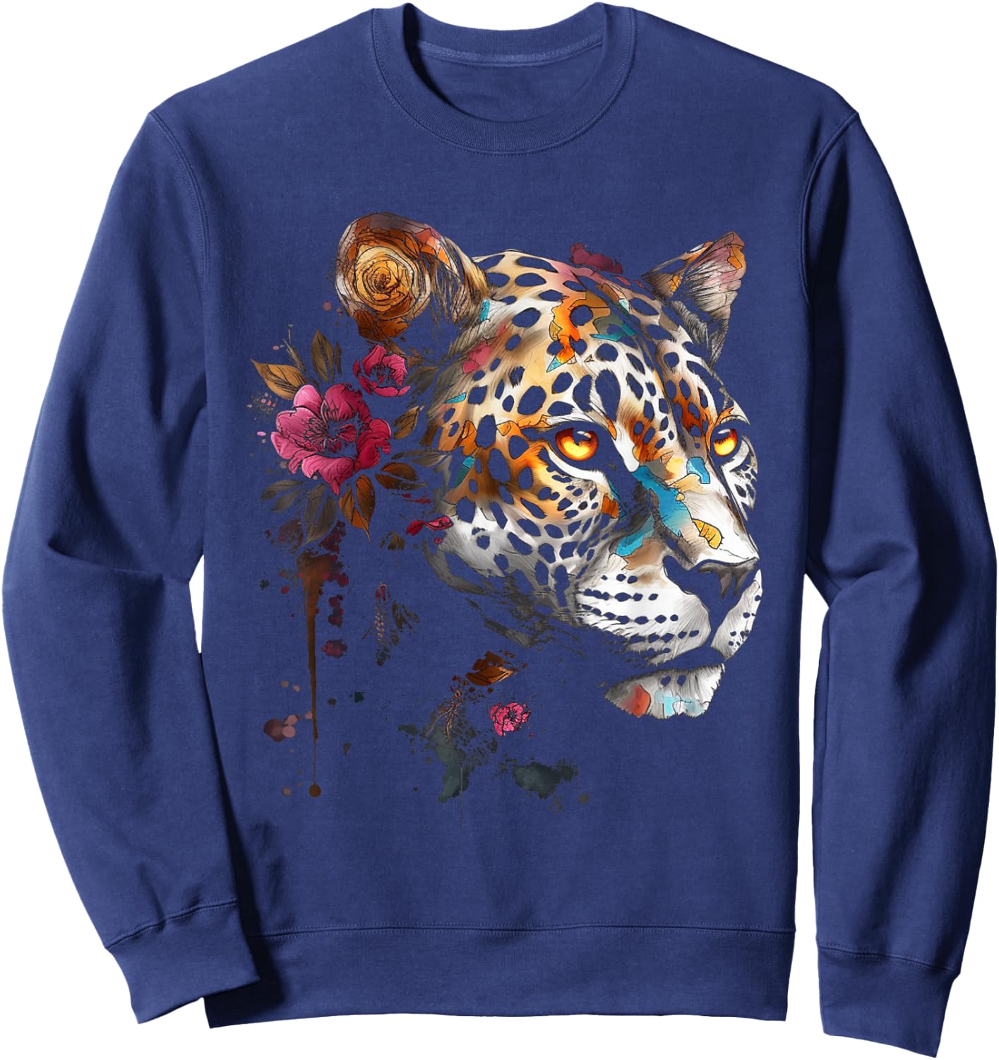 Leopard Blumen Kunst - Tier Leopard Sweatshirt - Sweatshirt | Navy