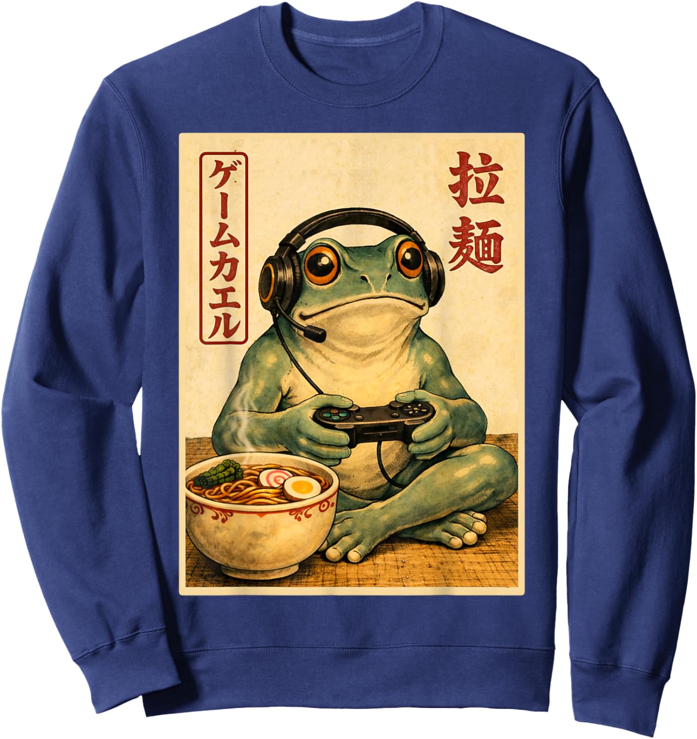 Frog Gamer Ramen Japanese Anime Vintage Gaming Sweatshirt - Sweatshirt | Navy