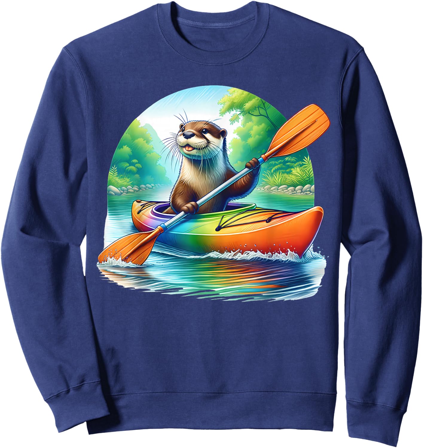 Kayaking River Otter Kayaker Kayak Canoe Paddling Sweatshirt - Sweatshirt | Navy
