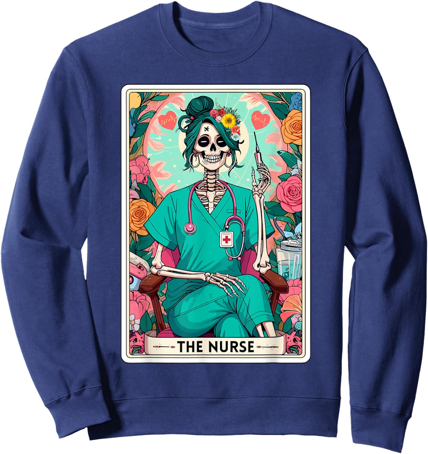The Nurse Tarot Card Funny Skeleton Nurse Witchy Mom Nursing Sweatshirt - Sweatshirt | Navy