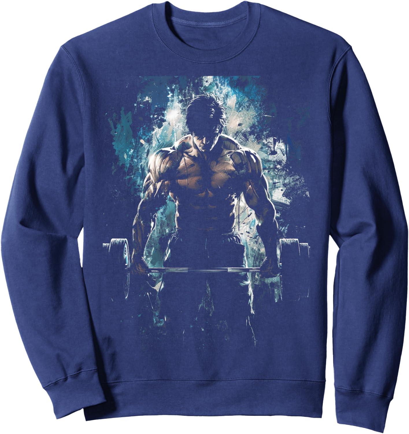 Weightlifting Muscle Gym Fitness Workout Strength Anime Men Character Deadlift Intense Bodybuilding Sweatshirt - Sweatshirt | Navy