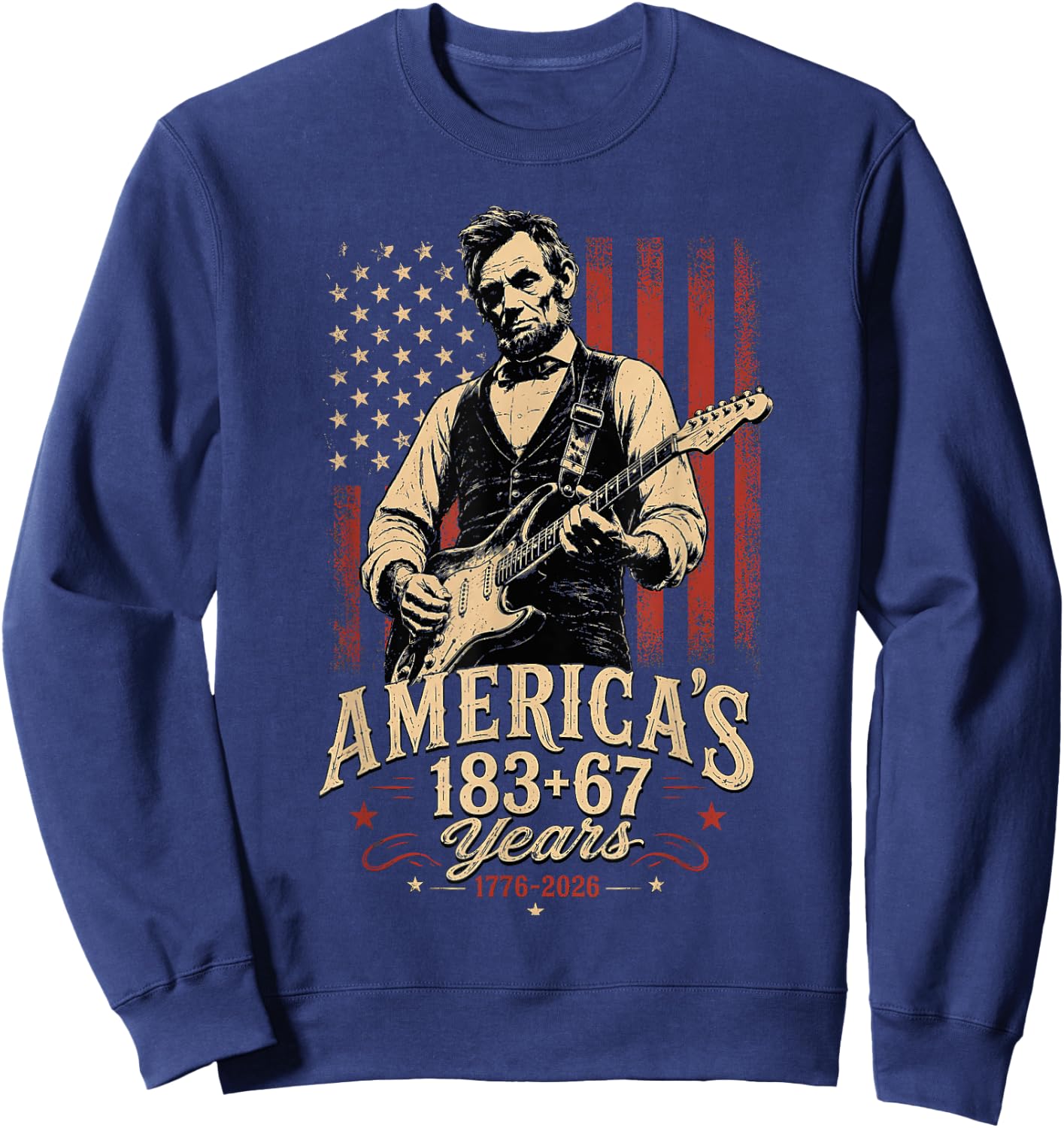Fourth of July Abraham Lincoln Playing Guitar Sweatshirt - Sweatshirt | Navy