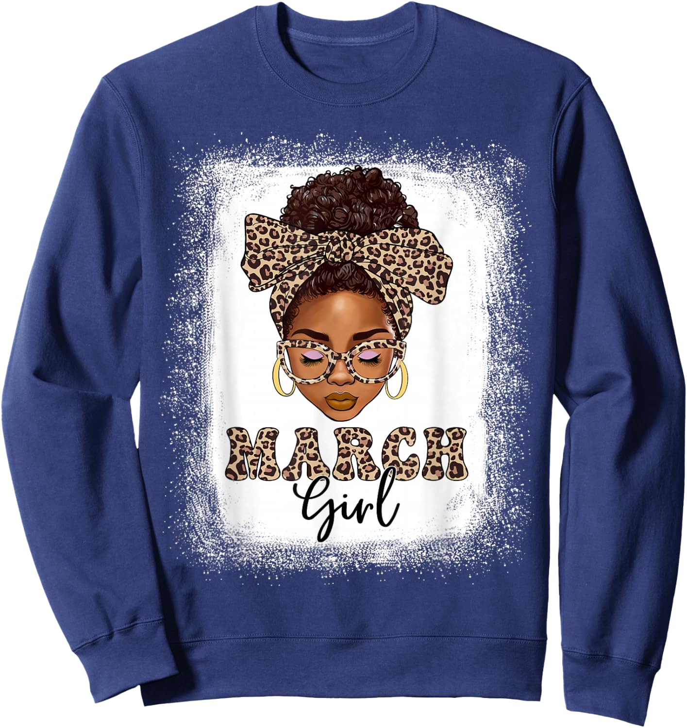 March Girls Afro Messy Bun Bleached Black Women Birthday Sweatshirt - Sweatshirt | Navy