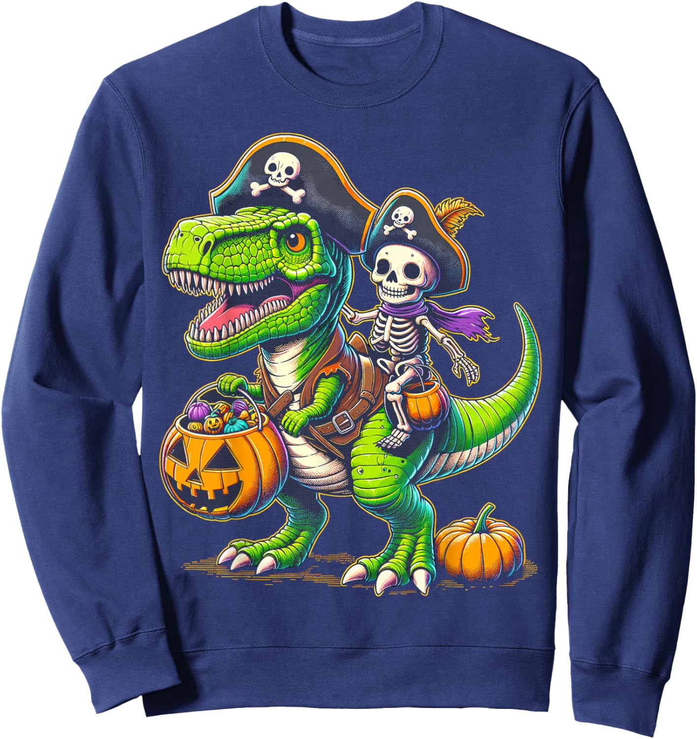 Halloween Funny T Rex Dinosaur Pirate Boys Trick Treat Sweatshirt - Sweatshirt | Navy