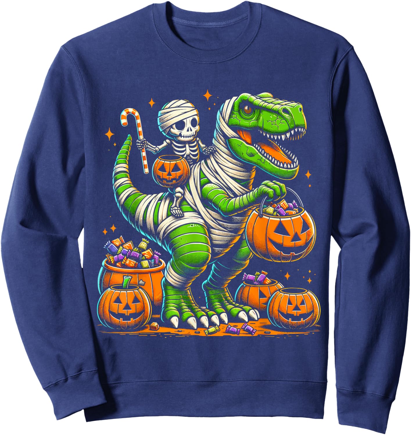 Halloween Funny T Rex Dinosaur Mummy Boys Trick Treat Sweatshirt - Sweatshirt | Navy
