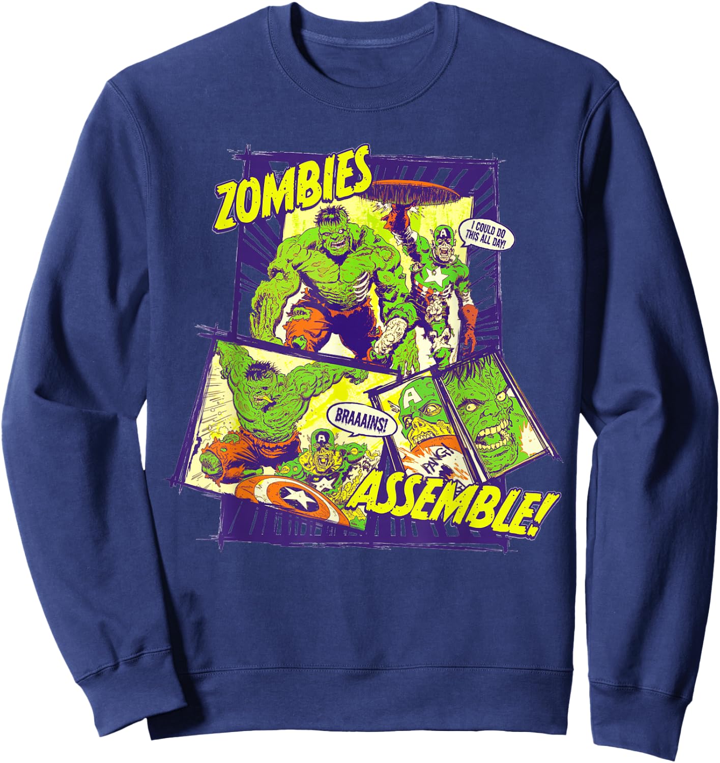 Marvel Zombies Assemble Hulk and Captain America Halloween Sweatshirt - Sweatshirt | Navy