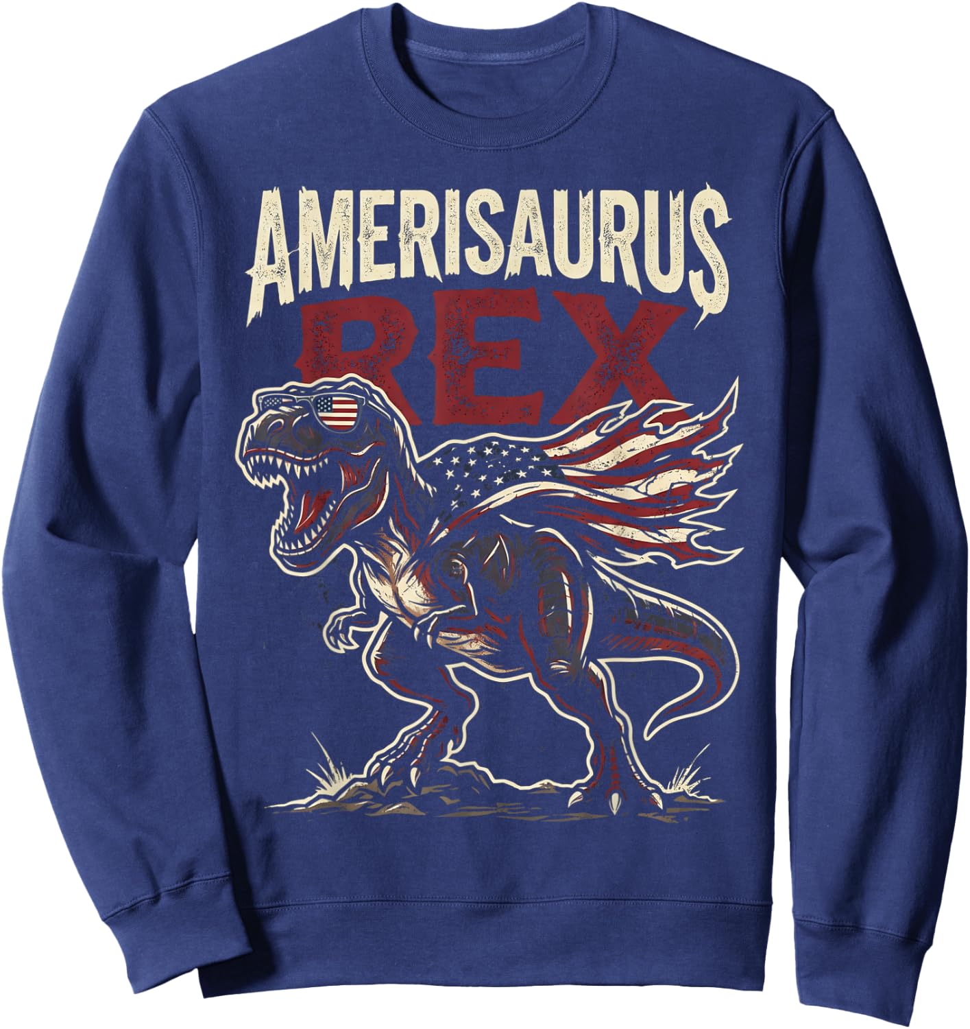 Funny 4th of July Dinosaur Amerisaurus Rex Boys Kids Youth Sweatshirt - Sweatshirt | Navy