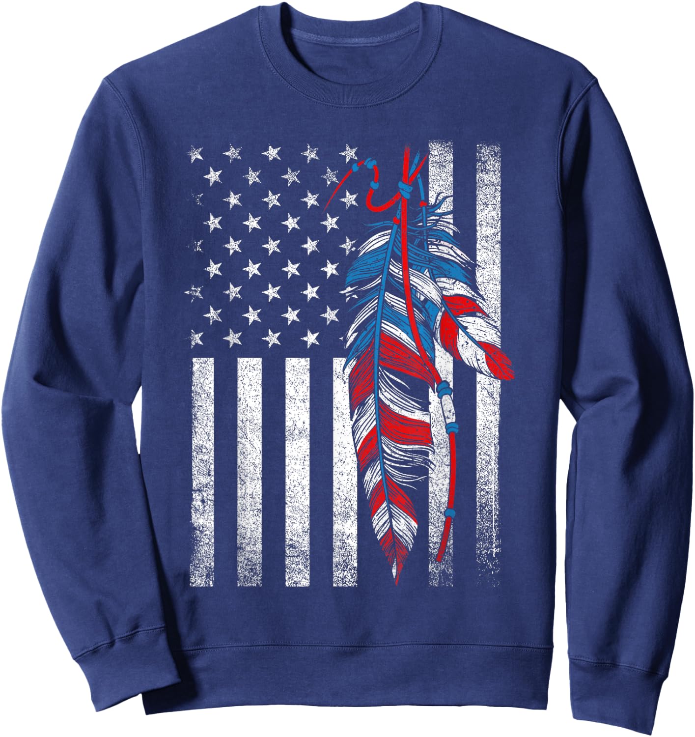 American Flag - Native Feather Pride Month Indigenous Sweatshirt - Sweatshirt | Navy
