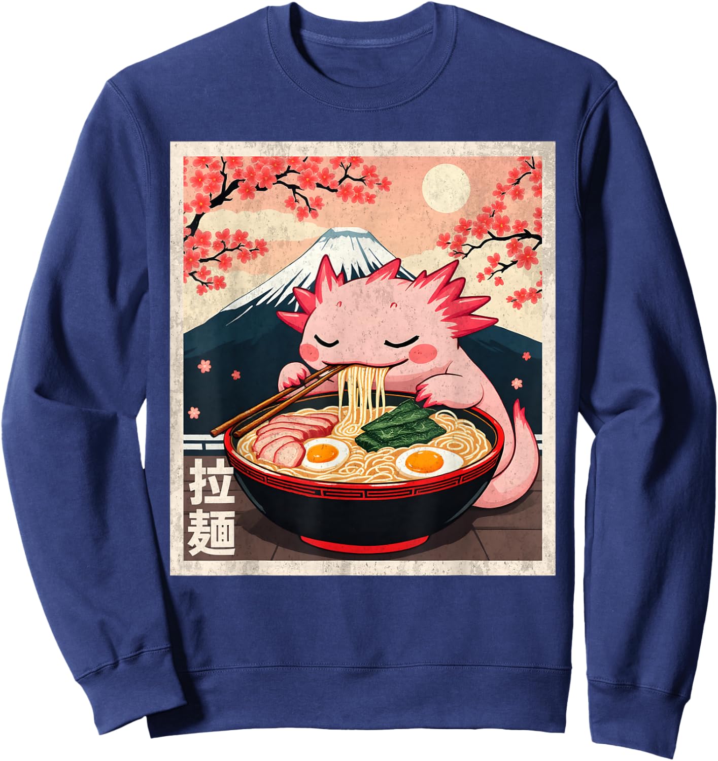 Kawaii Axolotl Eating Ramen Noodles Funny Anime Axolotl Sweatshirt - Sweatshirt | Navy
