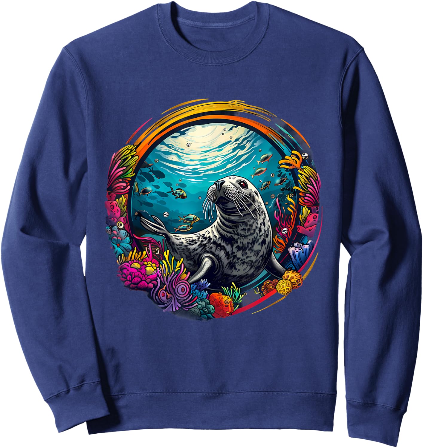 Seal Sea Ocean Seal Marine Mammal Ocean Sea Animal Artwork Sweatshirt - Sweatshirt | Navy