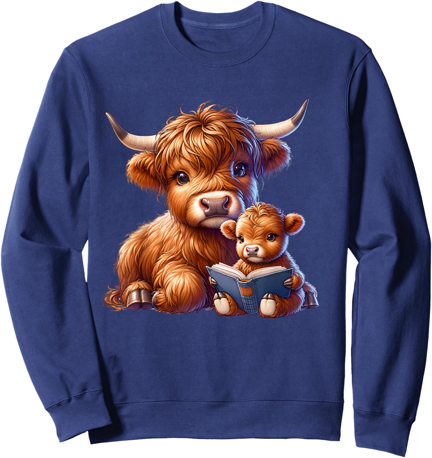 Cow, Scottish Highland Cow with Baby Cow, Highland Cow Sweatshirt - Sweatshirt | Navy
