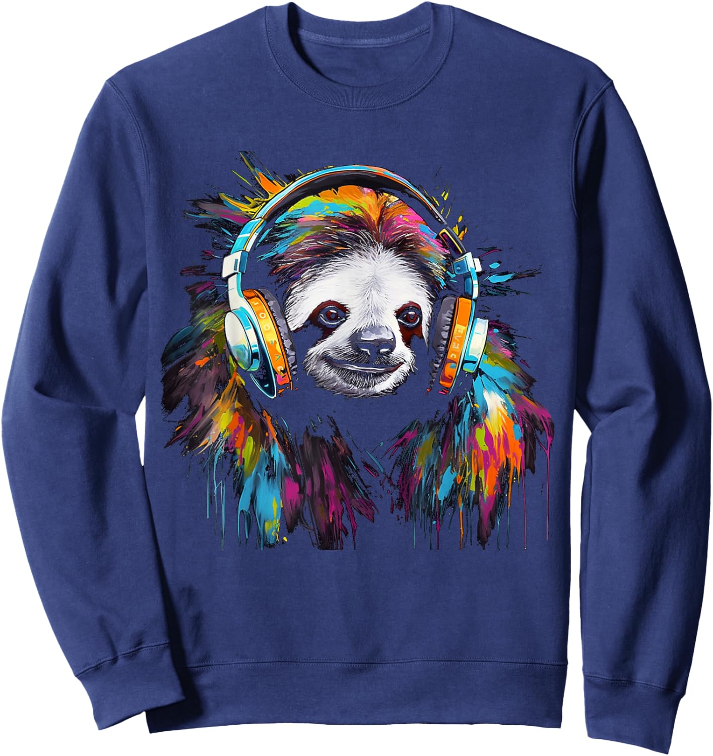 Sloth Artwork Music Animal Headphones Colourful Sloth Sweatshirt - Sweatshirt | Navy