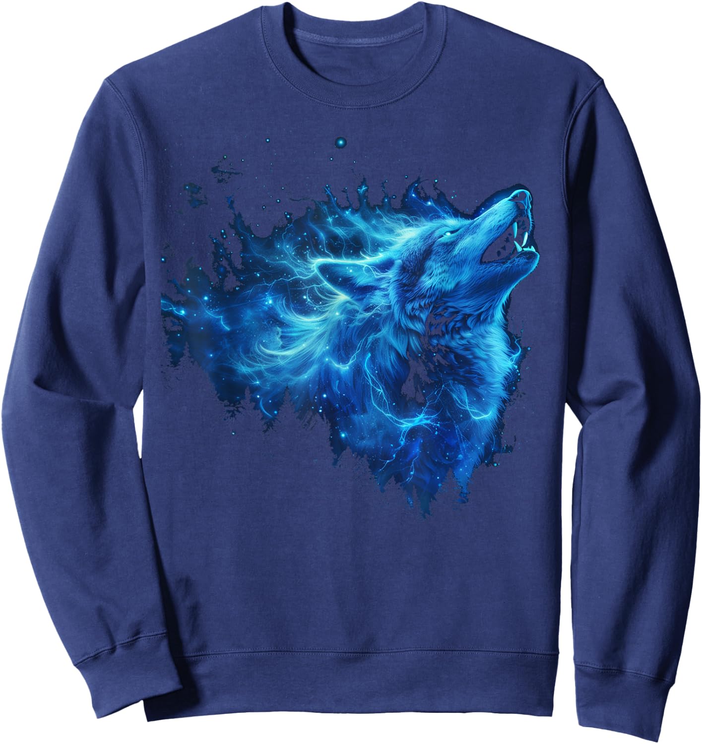 Galaxy Wolf Howling Graphic Electrical Blue Wolf Lovers Sweatshirt - Sweatshirt | Navy