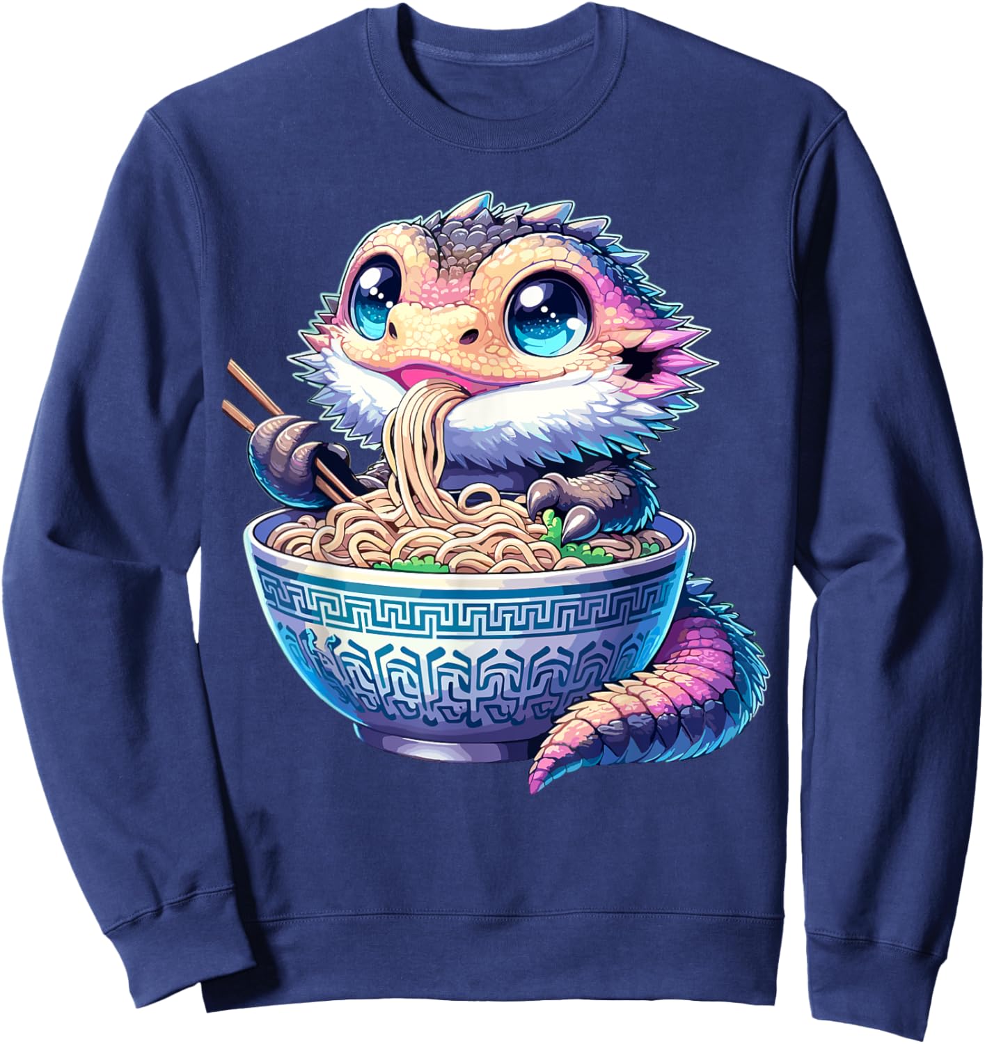 Kawaii Bearded Dragon Eating Ramen Noodles Bearded Dragon Sweatshirt - Sweatshirt | Navy