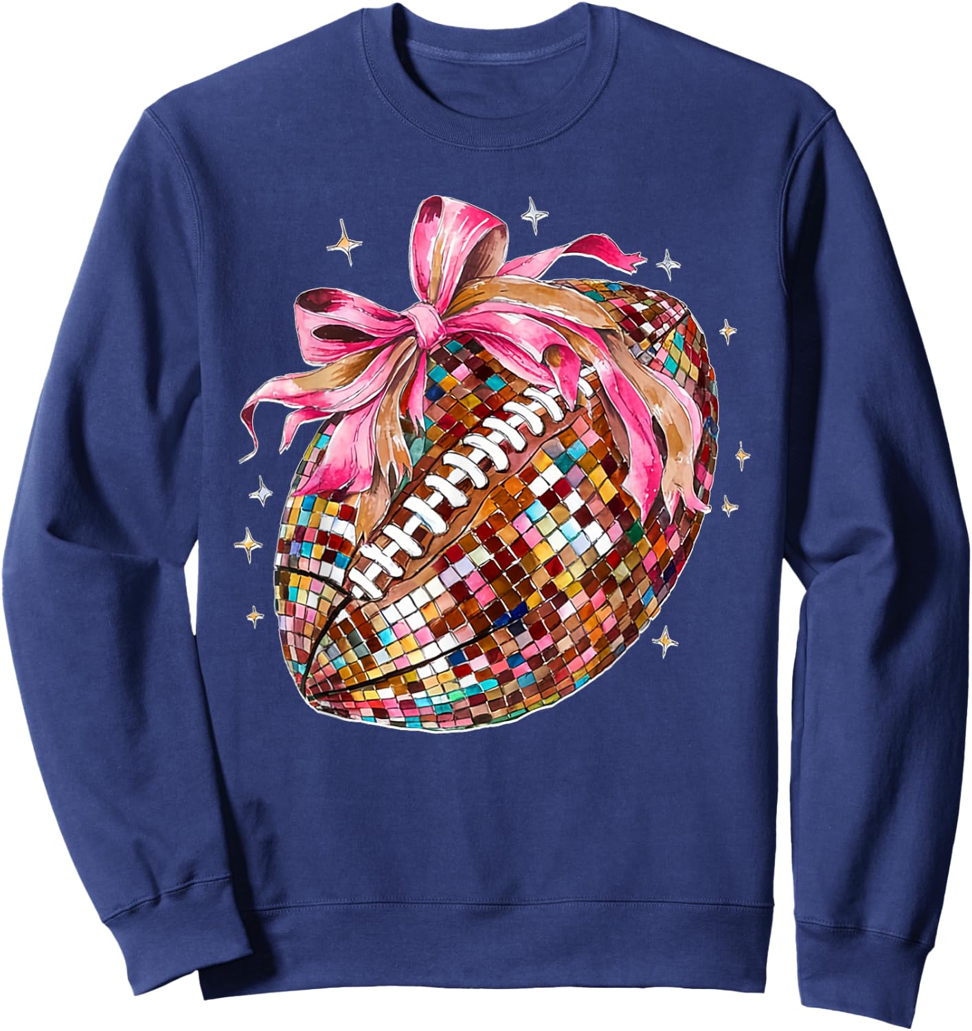 Coquette Bow Disco Funny Football Game Day Touchdown Season Sweatshirt - Sweatshirt | Navy