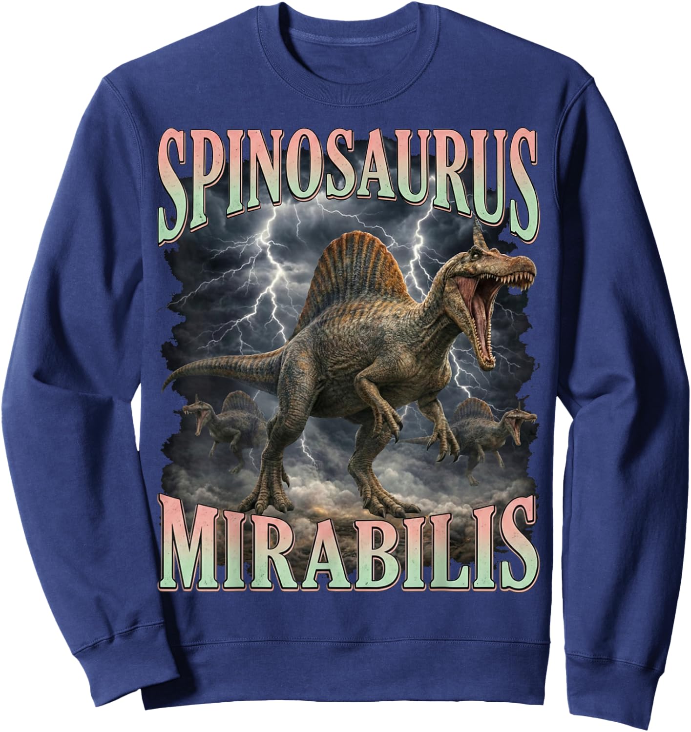 Roaring Spinosaurus Mirabilis Prehistoric Dinosaur Sweatshirt - Sweatshirt | Navy