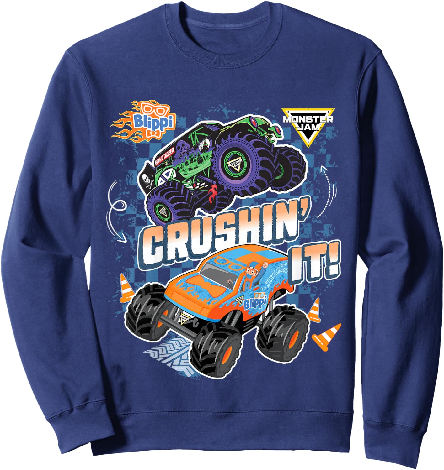 Kids Blippi Grave Digger Crushin' It Sweatshirt - Sweatshirt | Navy