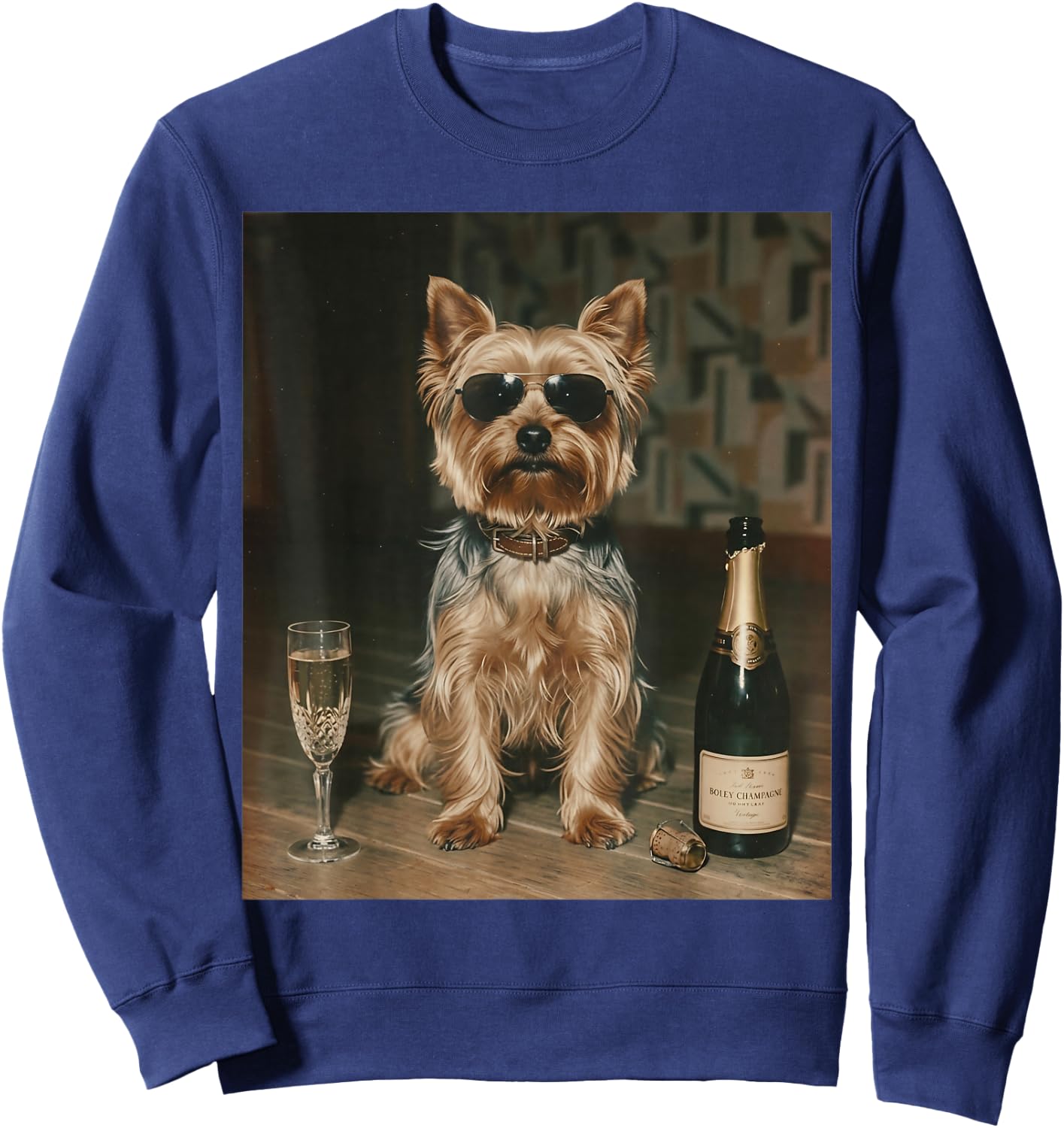Yorkie Drinking Champagne Funny Father’s Day Sweatshirt - Sweatshirt | Navy