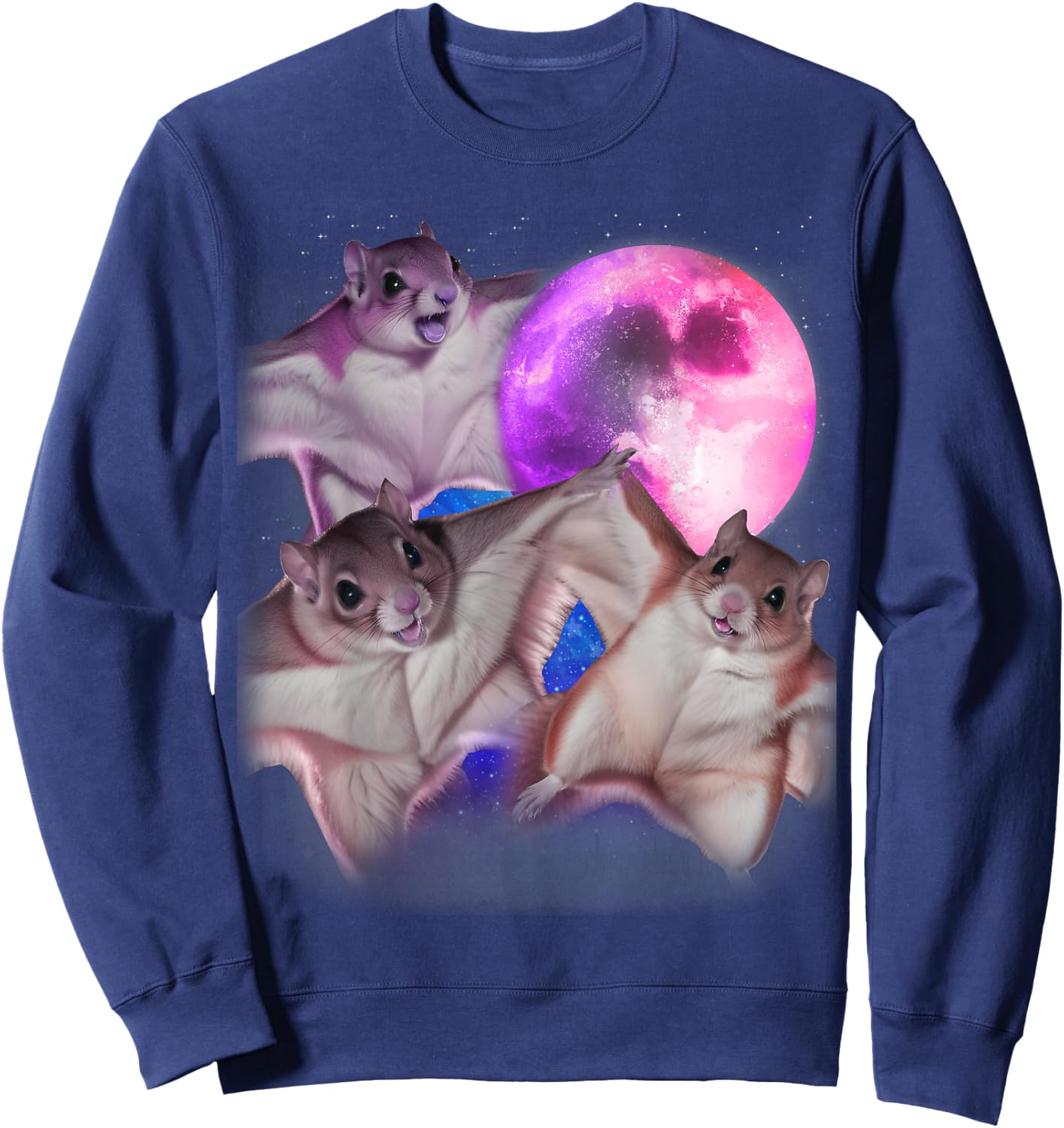 3 Flying Squirrels Howling At The Moon Funny Squirrel Lover Sweatshirt - Sweatshirt | Navy