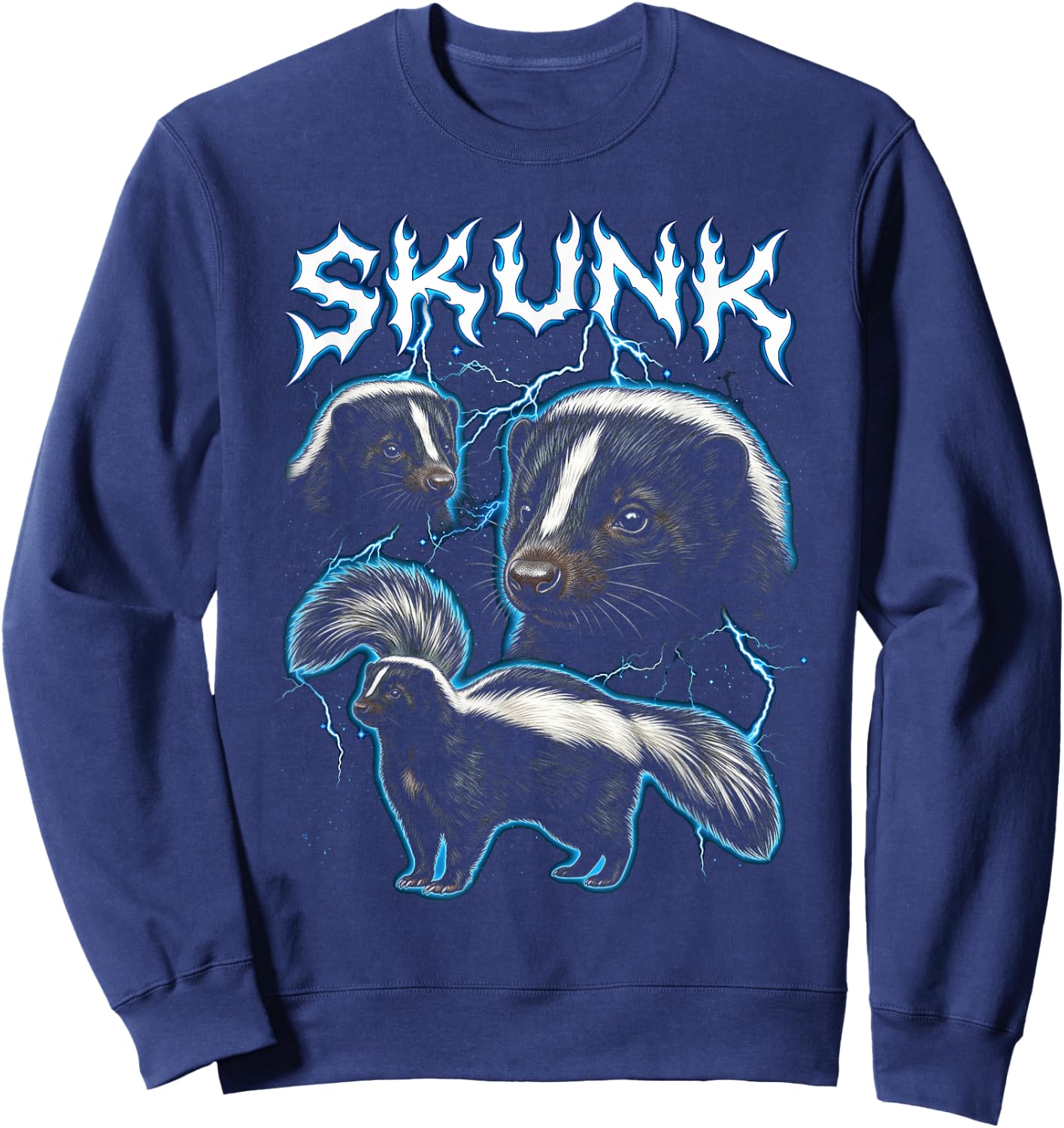 Skunk Vintage 90s Heavy Metal Retro Skunk Animal Lover Skunk Sweatshirt - Sweatshirt | Navy