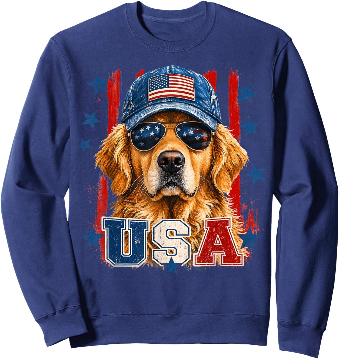 American Flag Golden Retriever USA Retro 4th of July Sweatshirt - Sweatshirt | Navy